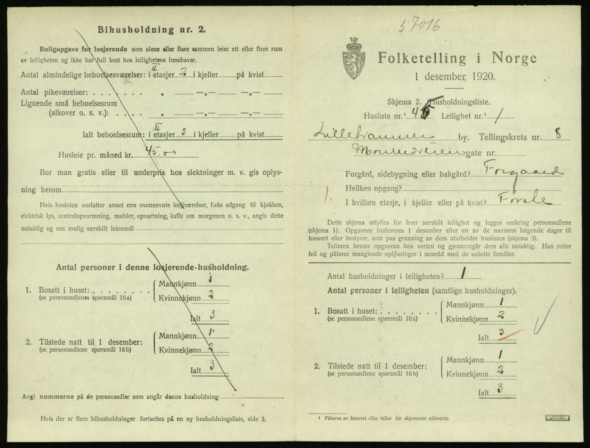 SAH, 1920 census for Lillehammer, 1920, p. 3006