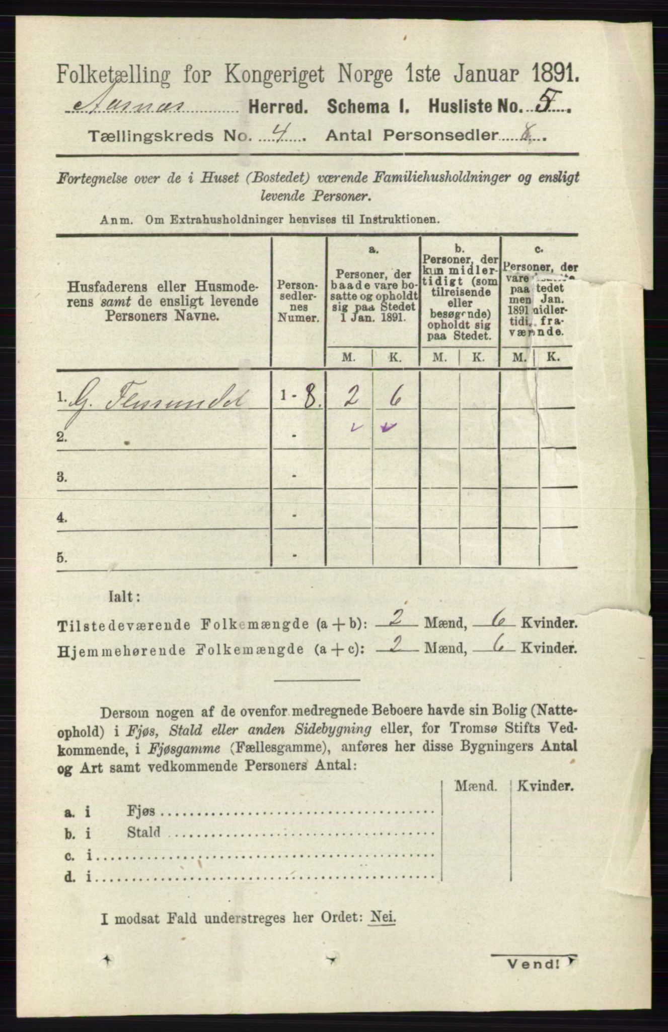 RA, 1891 census for 0425 Åsnes, 1891, p. 1547