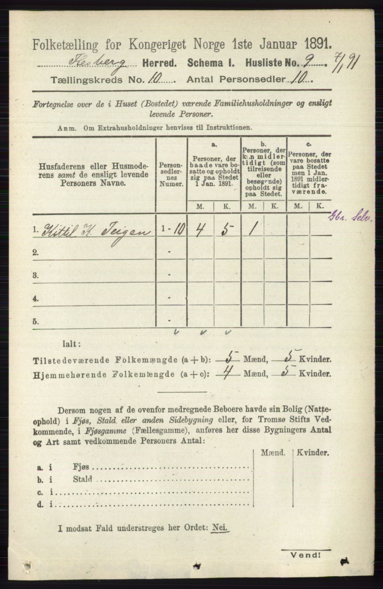 RA, 1891 census for 0631 Flesberg, 1891, p. 1663