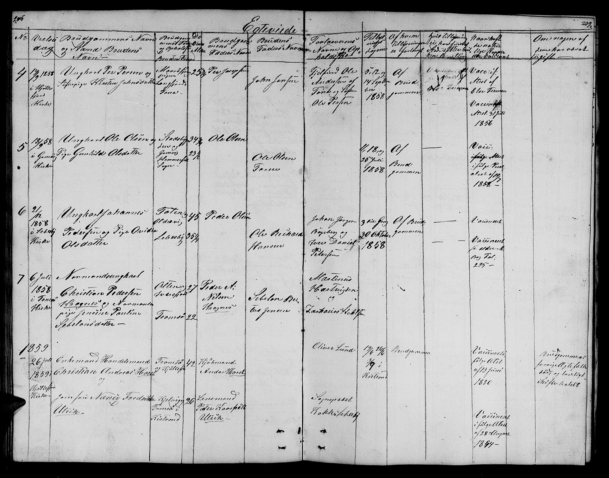 Lebesby sokneprestkontor, AV/SATØ-S-1353/H/Hb/L0001klokker: Parish register (copy) no. 1, 1846-1862, p. 208-209