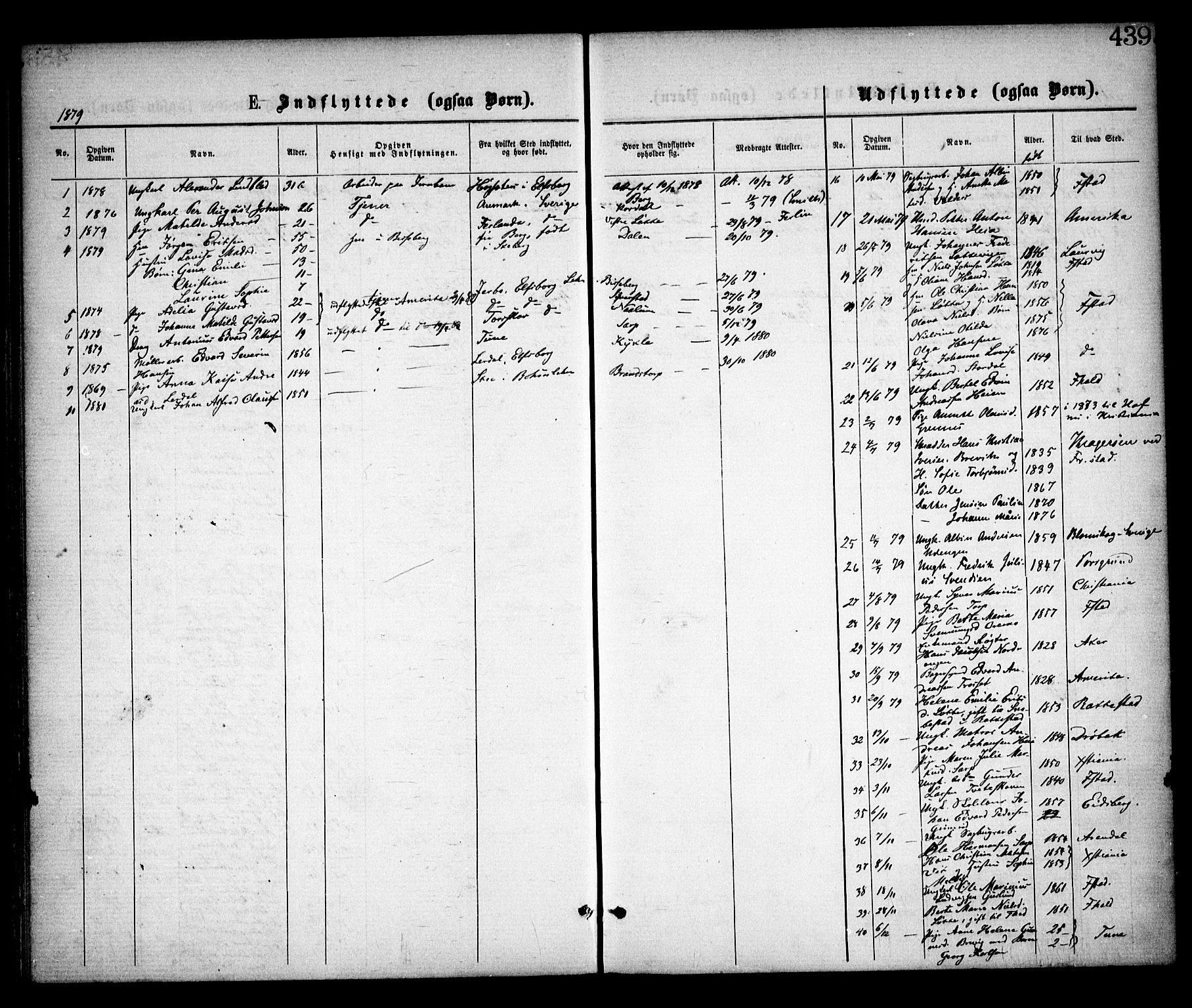 Skjeberg prestekontor Kirkebøker, SAO/A-10923/F/Fa/L0008: Parish register (official) no. I 8, 1869-1885, p. 439