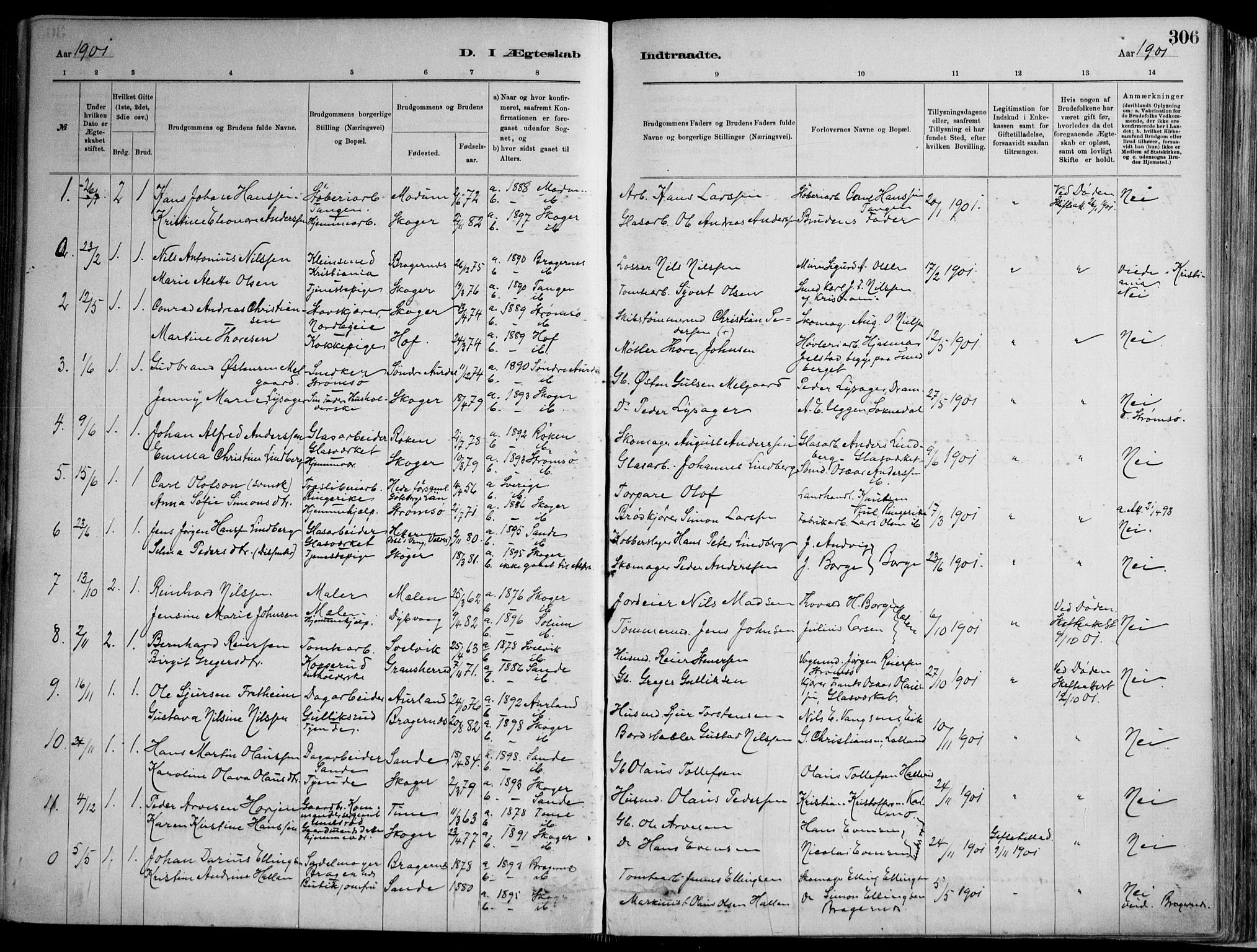 Skoger kirkebøker, AV/SAKO-A-59/F/Fa/L0006: Parish register (official) no. I 6, 1885-1910, p. 306