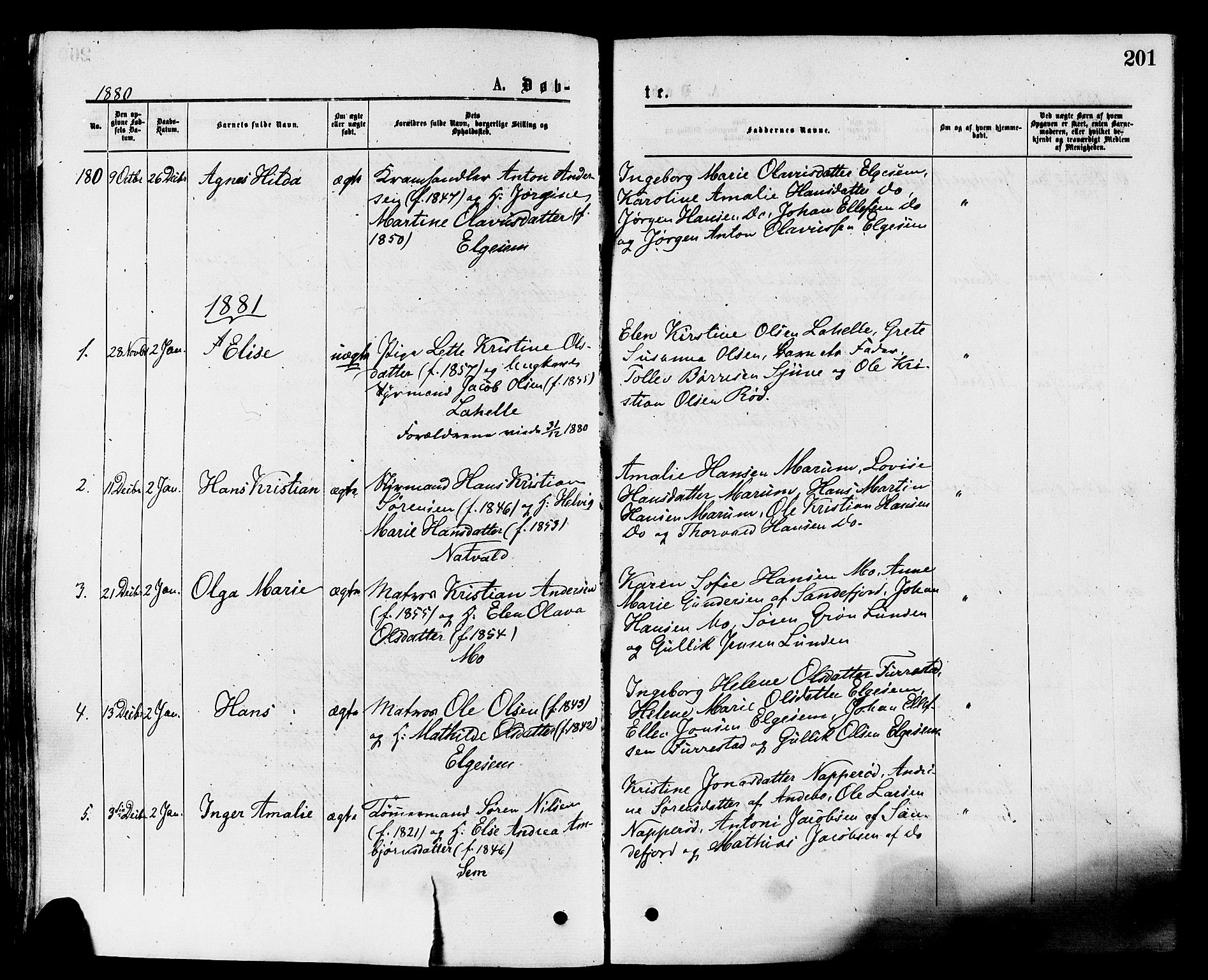 Sandar kirkebøker, SAKO/A-243/F/Fa/L0010: Parish register (official) no. 10, 1872-1882, p. 201