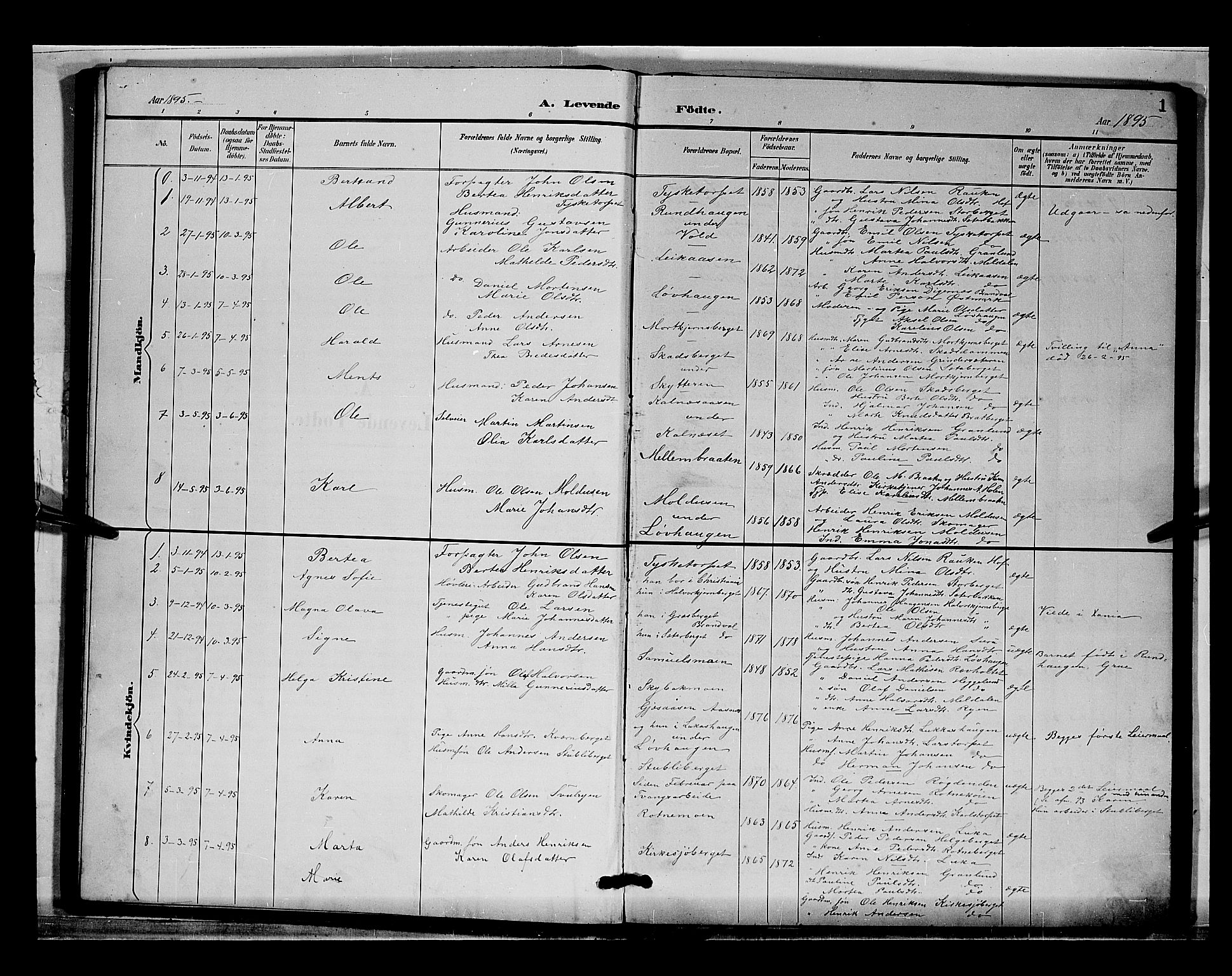 Grue prestekontor, AV/SAH-PREST-036/H/Ha/Hab/L0004: Parish register (copy) no. 4, 1895-1901, p. 1