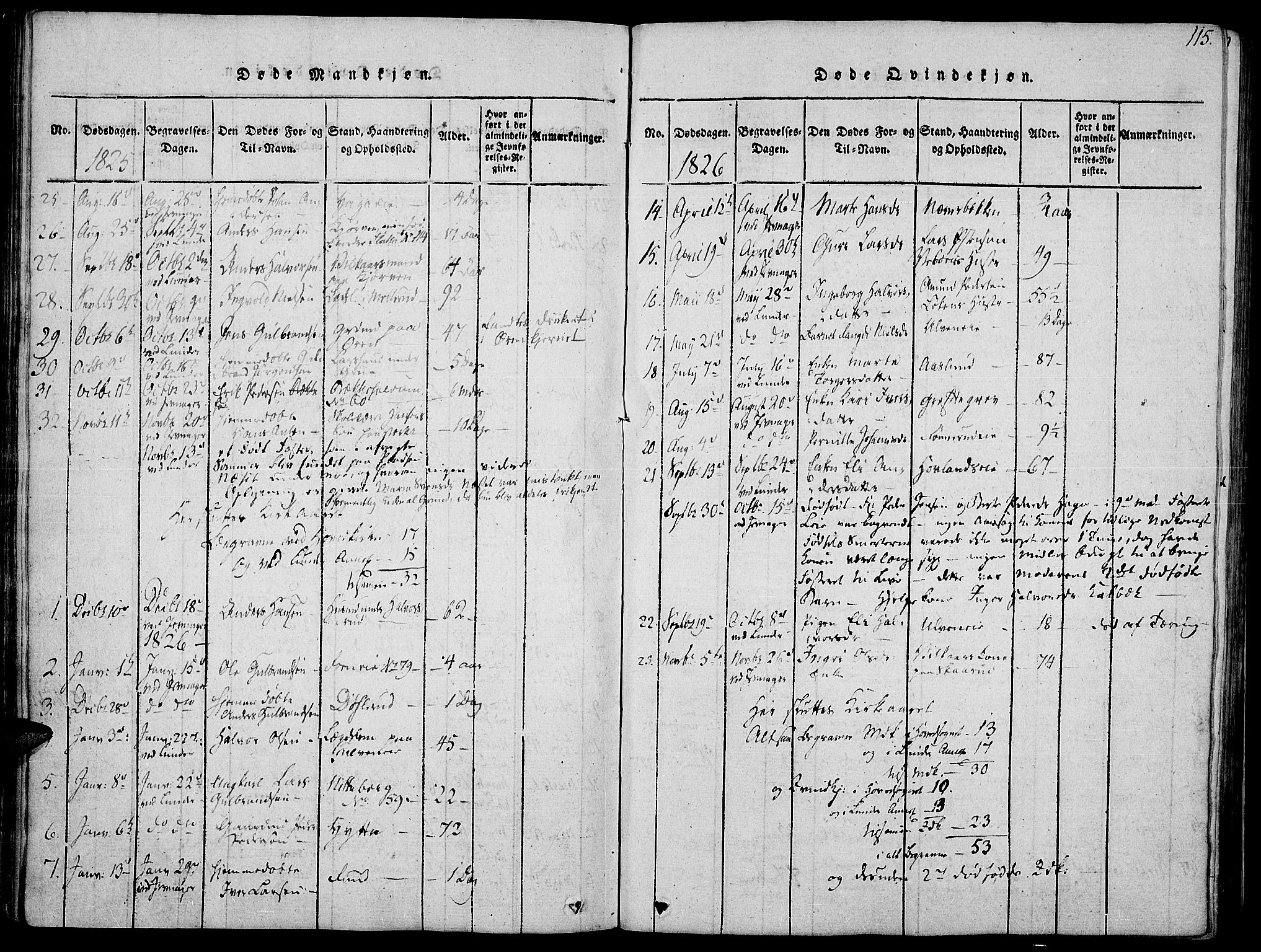 Jevnaker prestekontor, SAH/PREST-116/H/Ha/Haa/L0005: Parish register (official) no. 5, 1815-1837, p. 115