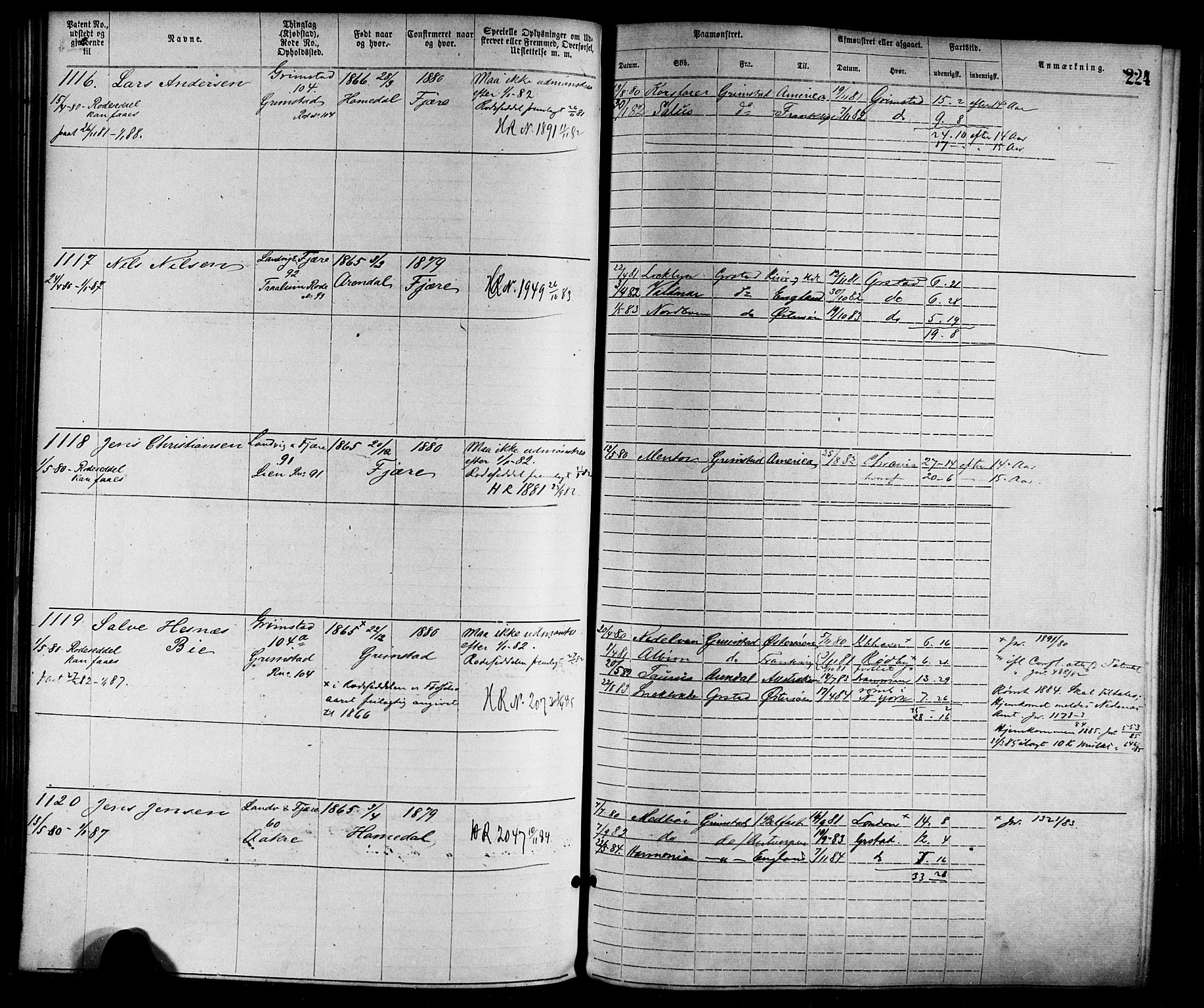 Grimstad mønstringskrets, SAK/2031-0013/F/Fa/L0001: Annotasjonsrulle nr 1-1920 med register, F-1, 1870-1892, p. 253