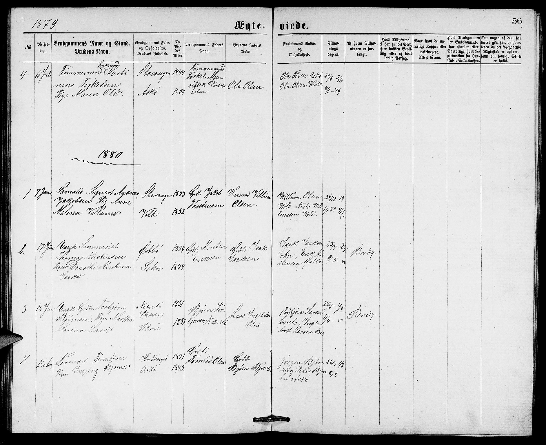 Rennesøy sokneprestkontor, AV/SAST-A -101827/H/Ha/Hab/L0005: Parish register (copy) no. B 5, 1871-1890, p. 56