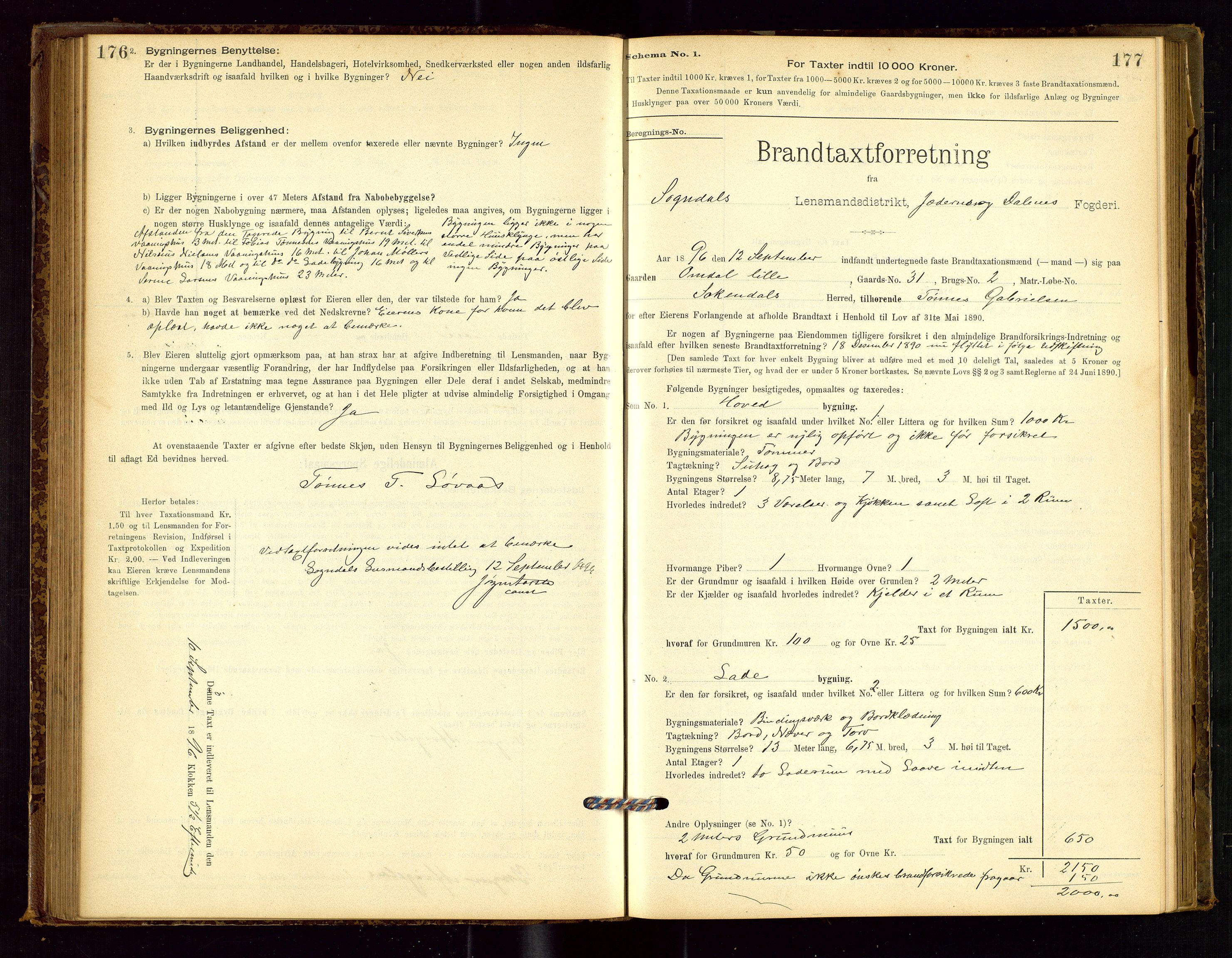 Sokndal lensmannskontor, AV/SAST-A-100417/Gob/L0001: "Brandtaxt-Protokol", 1895-1902, p. 176-177