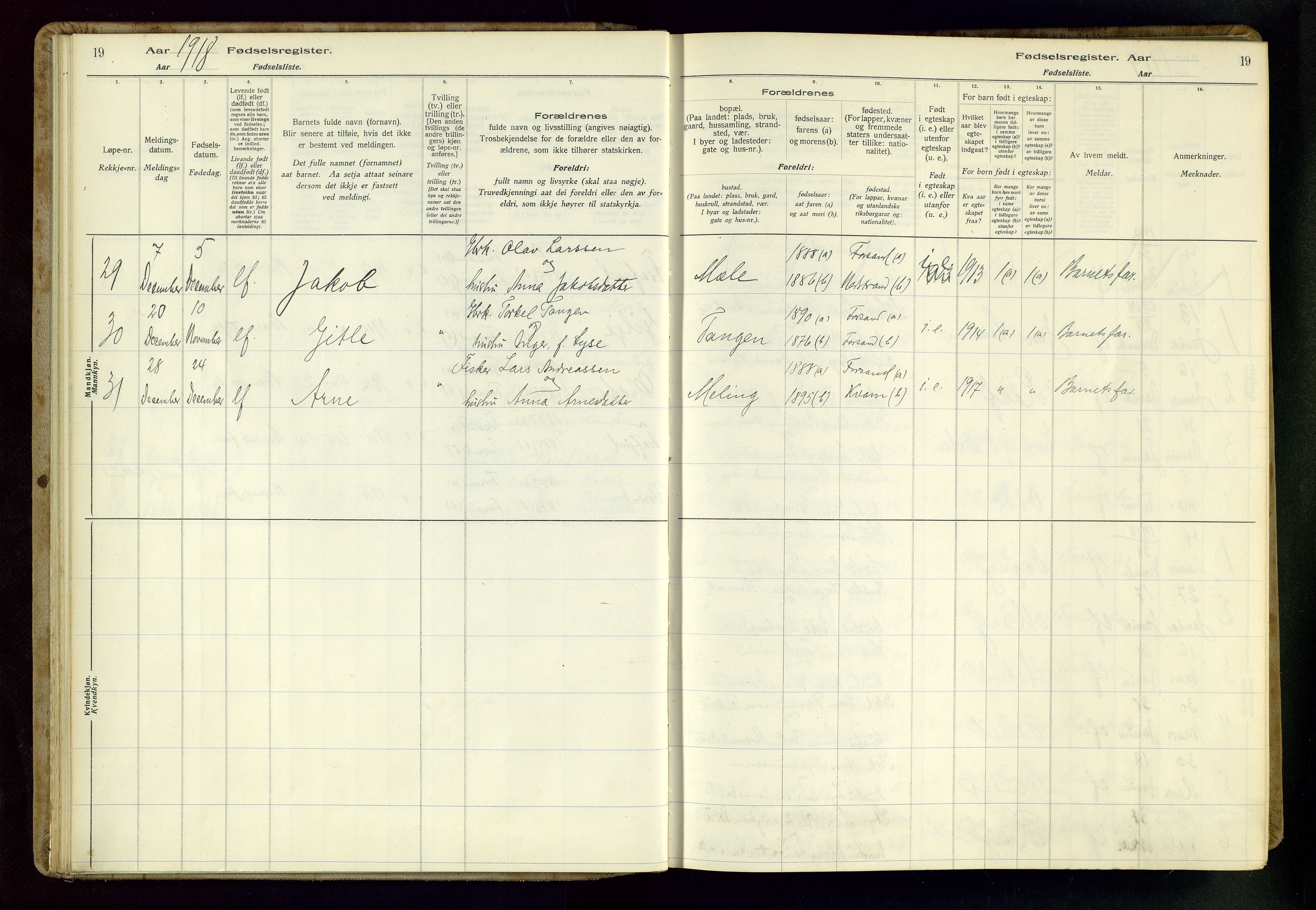 Høgsfjord sokneprestkontor, AV/SAST-A-101624/I/Id/L0002: Birth register no. 2, 1916-1959, p. 19