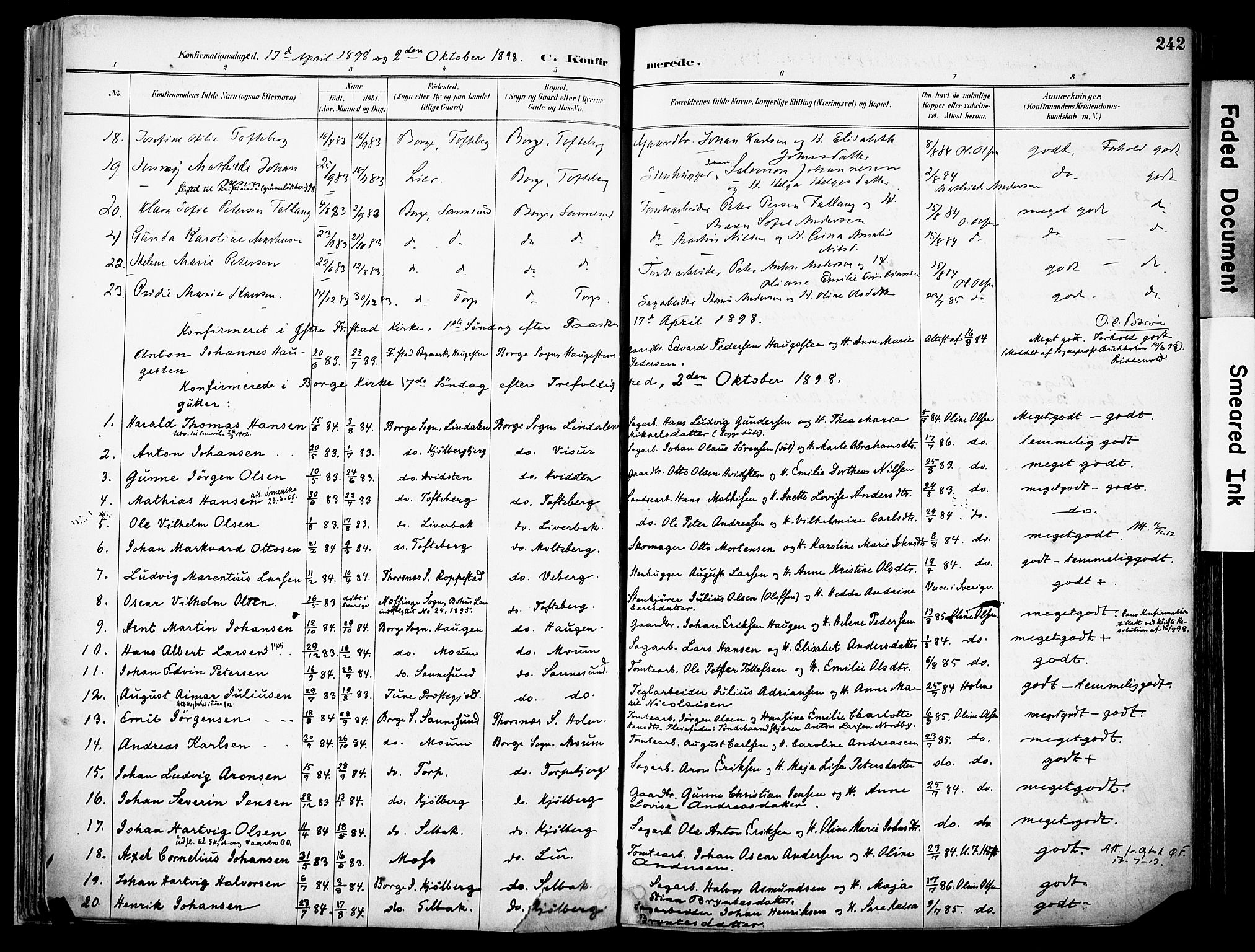 Borge prestekontor Kirkebøker, AV/SAO-A-10903/F/Fa/L0008: Parish register (official) no. I 8B, 1887-1902, p. 242