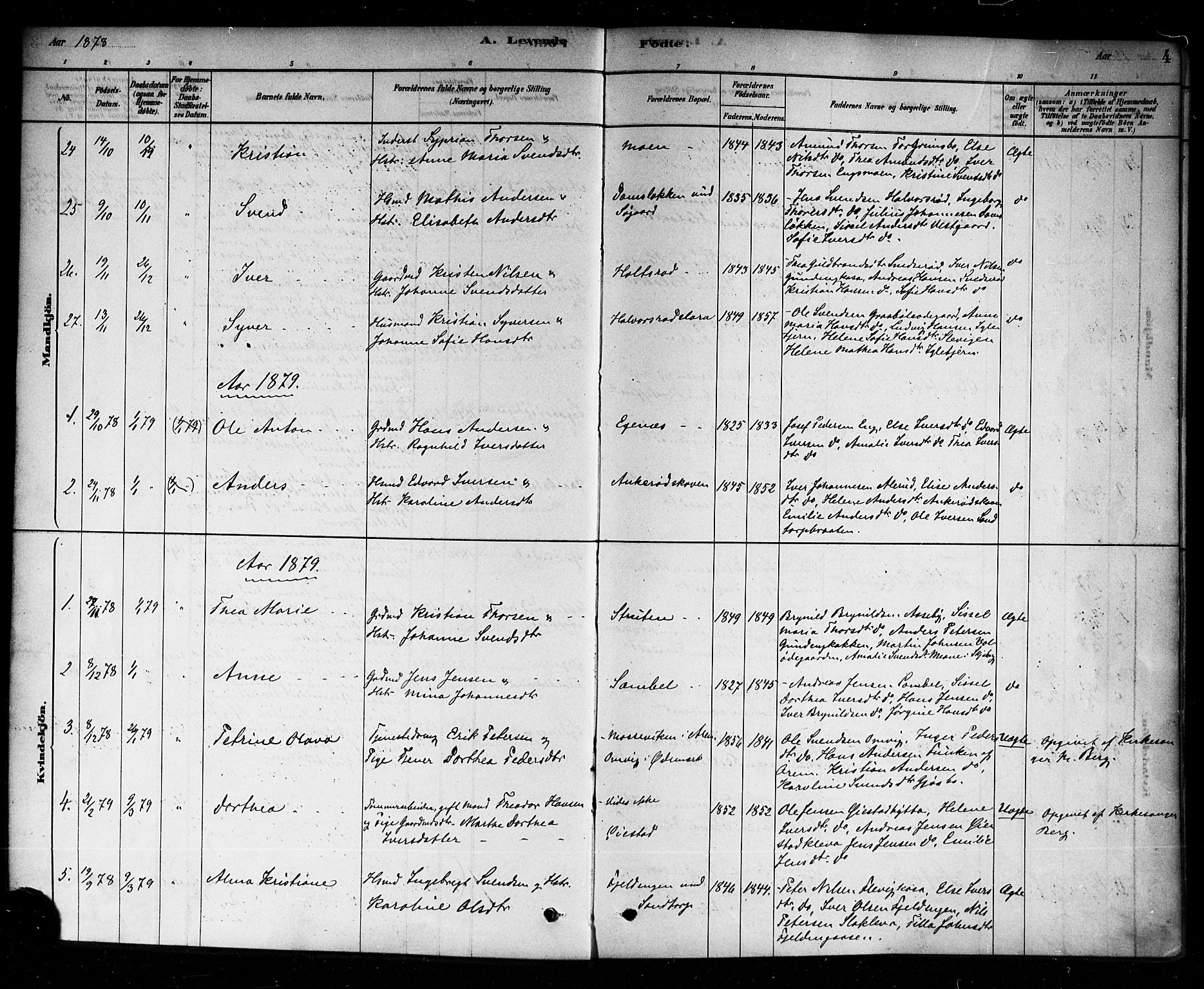 Aremark prestekontor Kirkebøker, SAO/A-10899/F/Fb/L0004: Parish register (official) no. II 4, 1878-1895, p. 4