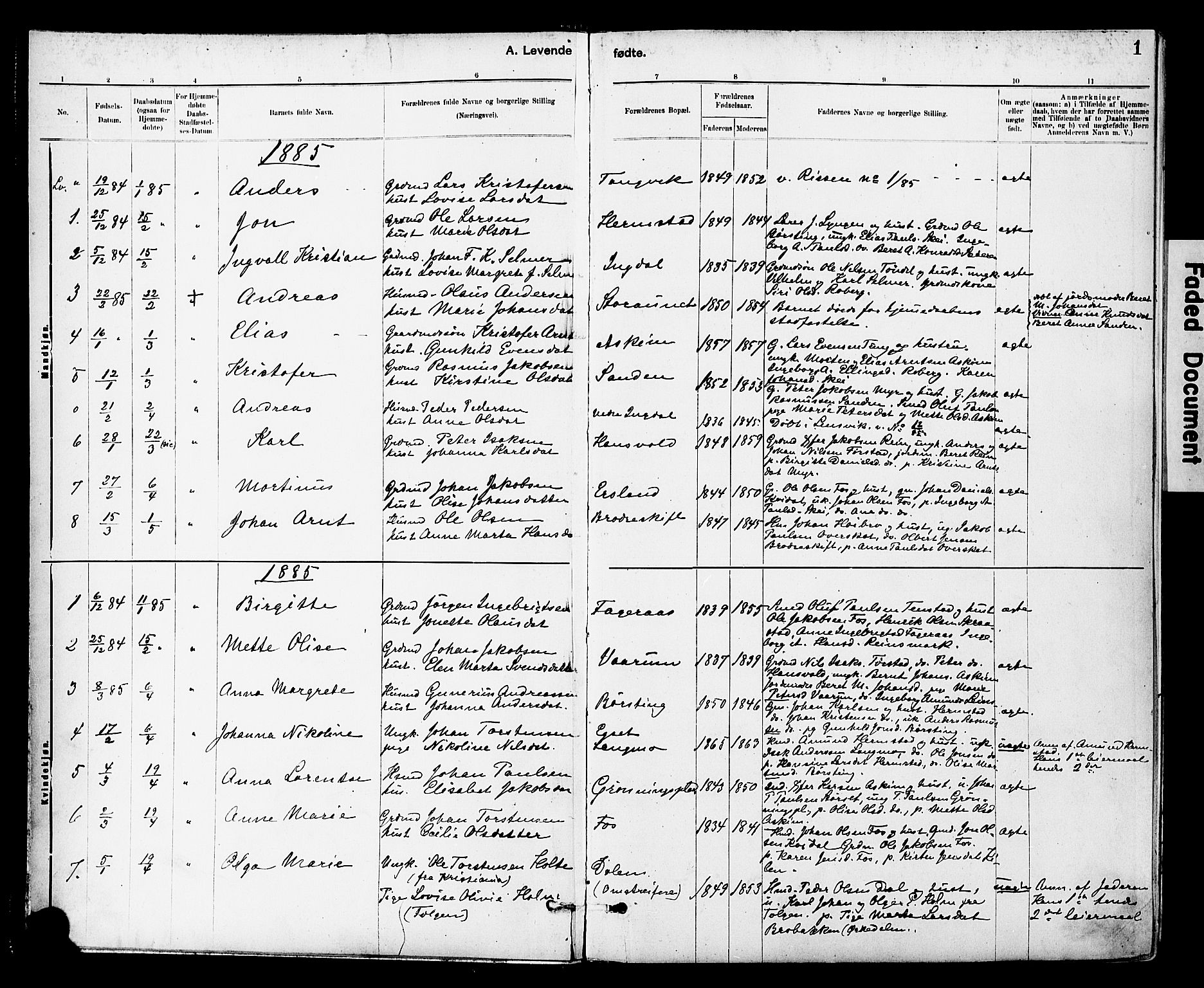 Ministerialprotokoller, klokkerbøker og fødselsregistre - Sør-Trøndelag, SAT/A-1456/646/L0615: Parish register (official) no. 646A13, 1885-1900, p. 1