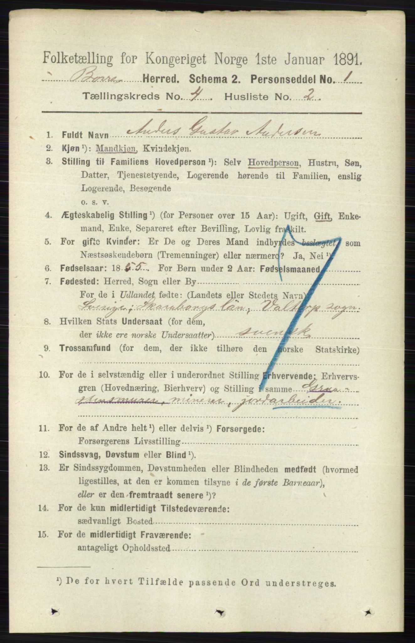 RA, 1891 census for 0717 Borre, 1891, p. 1675