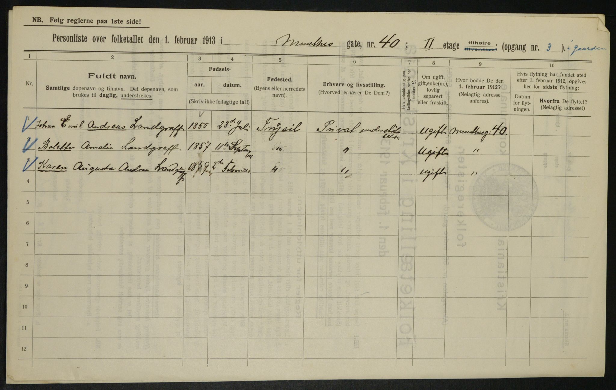 OBA, Municipal Census 1913 for Kristiania, 1913, p. 68128