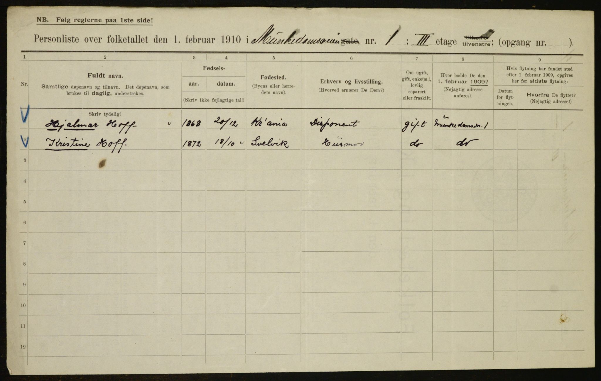 OBA, Municipal Census 1910 for Kristiania, 1910, p. 64512