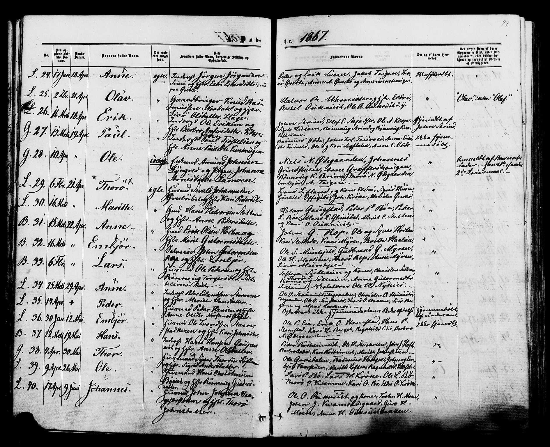 Lom prestekontor, SAH/PREST-070/K/L0007: Parish register (official) no. 7, 1863-1884, p. 24