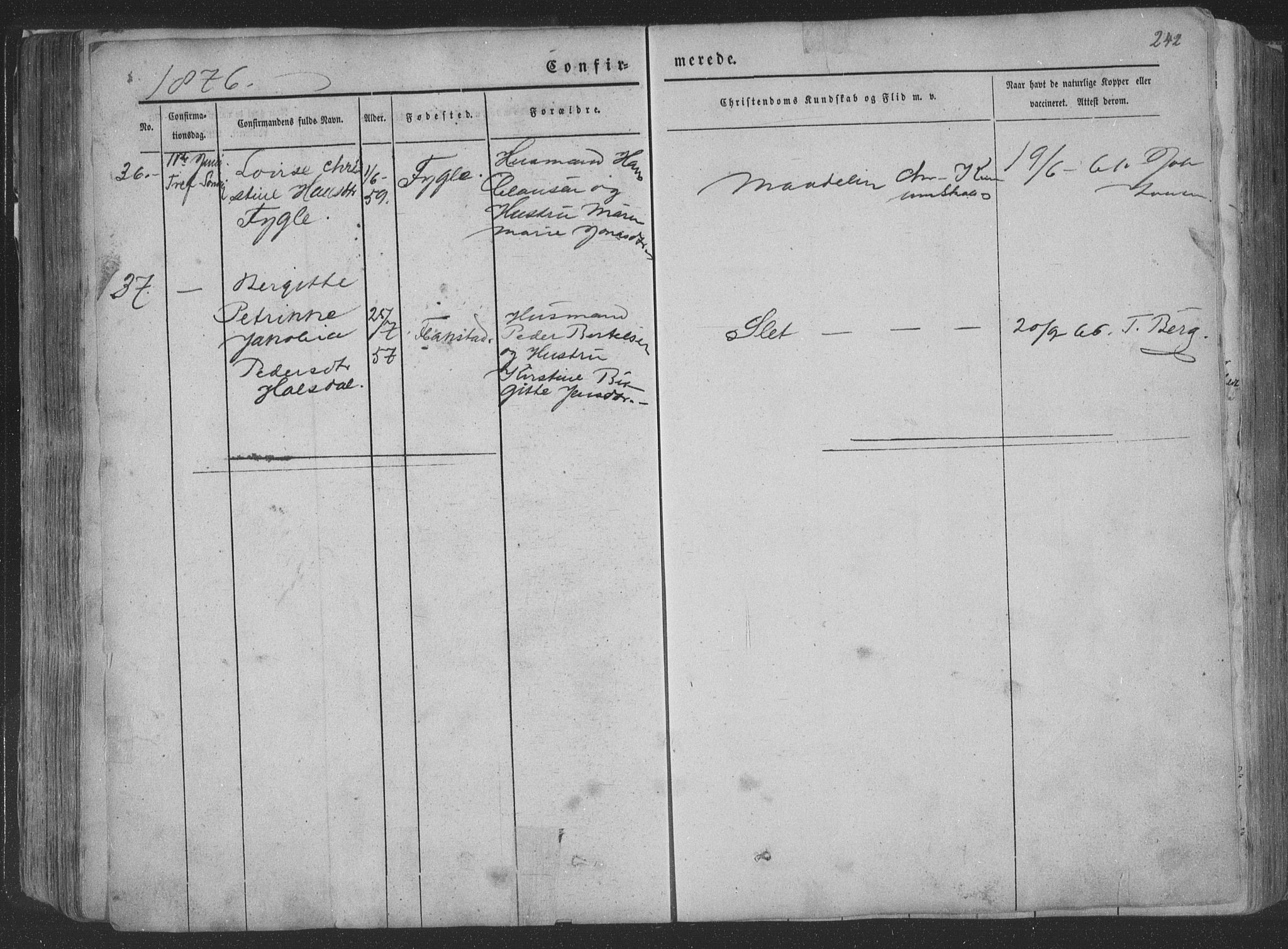 Ministerialprotokoller, klokkerbøker og fødselsregistre - Nordland, AV/SAT-A-1459/881/L1165: Parish register (copy) no. 881C02, 1854-1876, p. 242