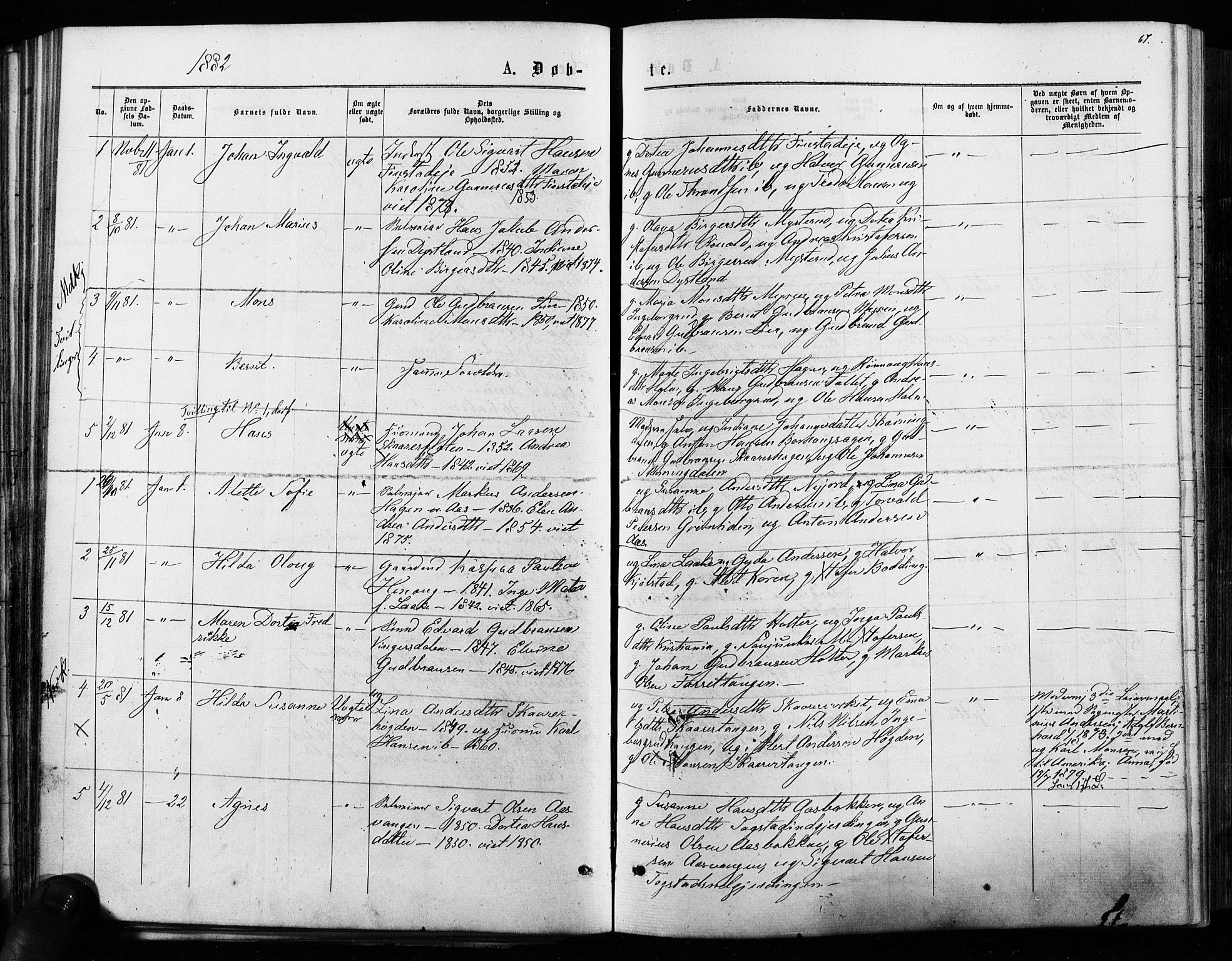 Nes prestekontor Kirkebøker, SAO/A-10410/F/Fa/L0009: Parish register (official) no. I 9, 1875-1882, p. 67