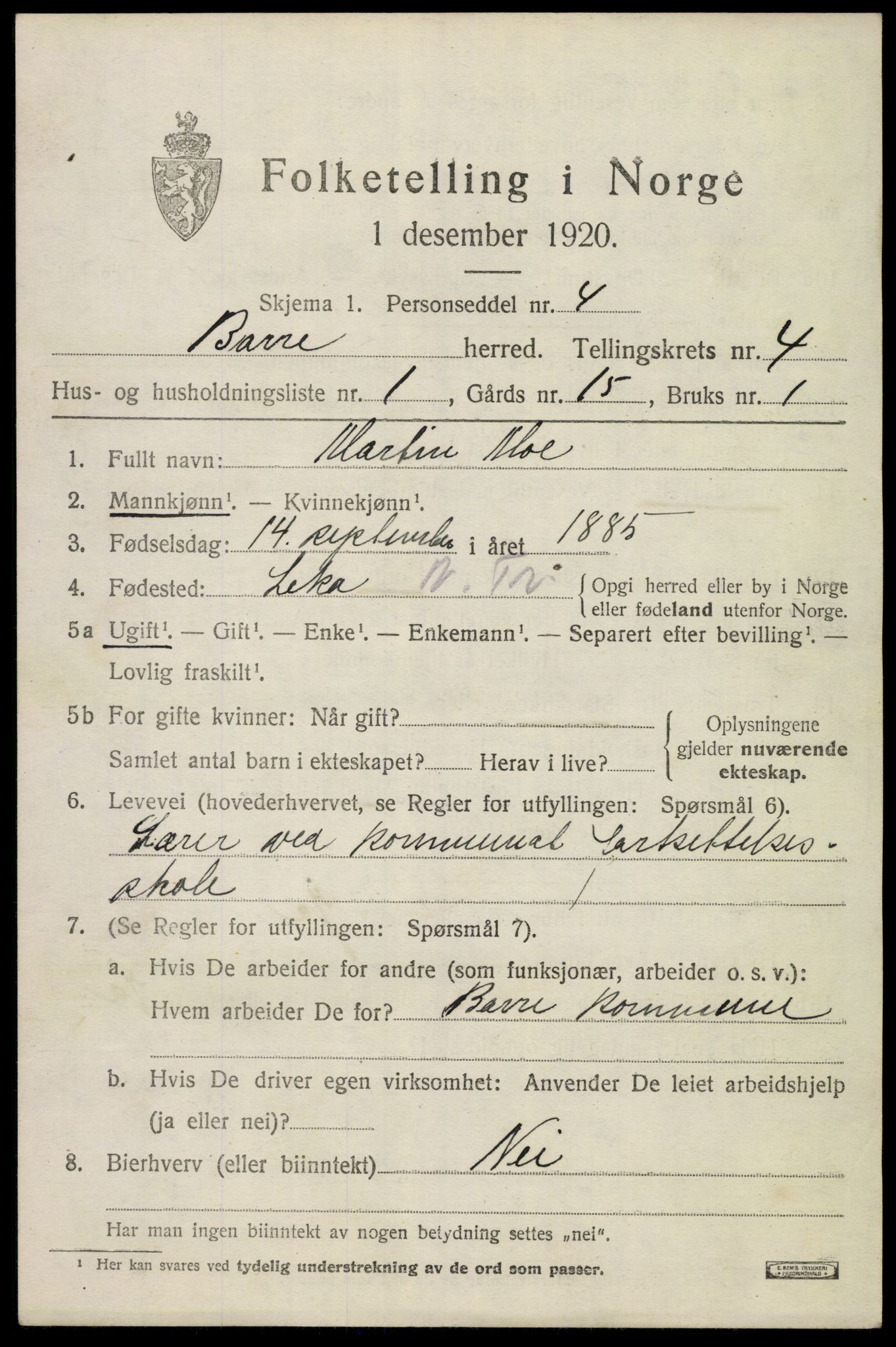 SAKO, 1920 census for Borre, 1920, p. 7140