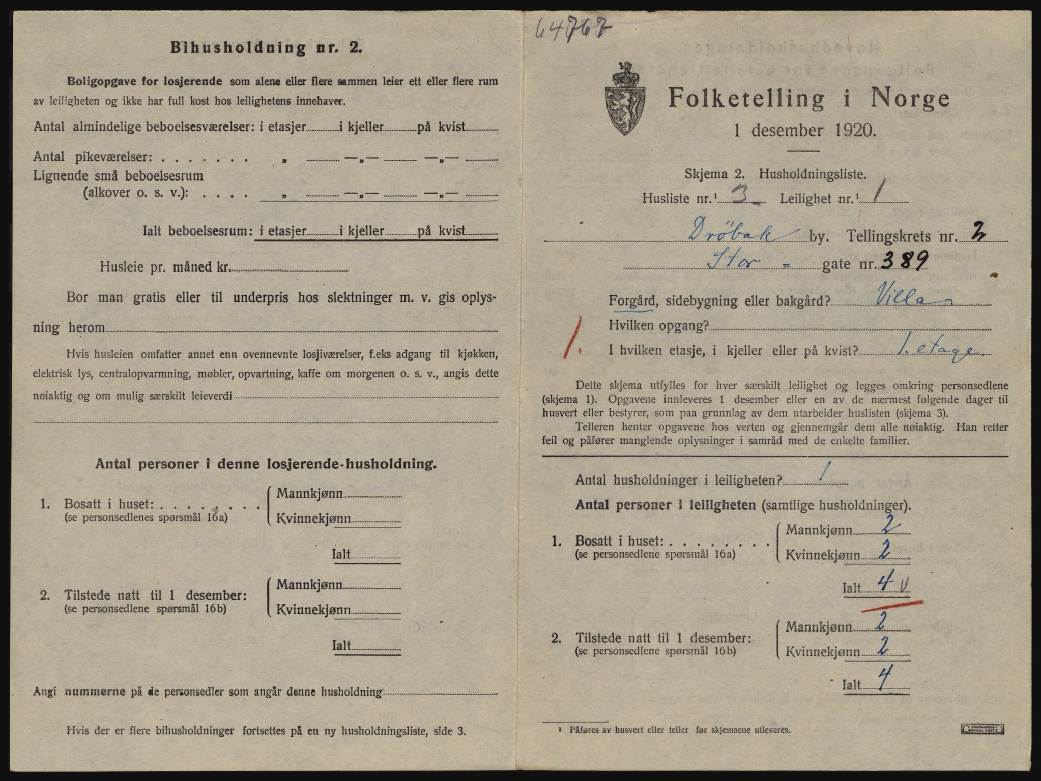 SAO, 1920 census for Drøbak, 1920, p. 933