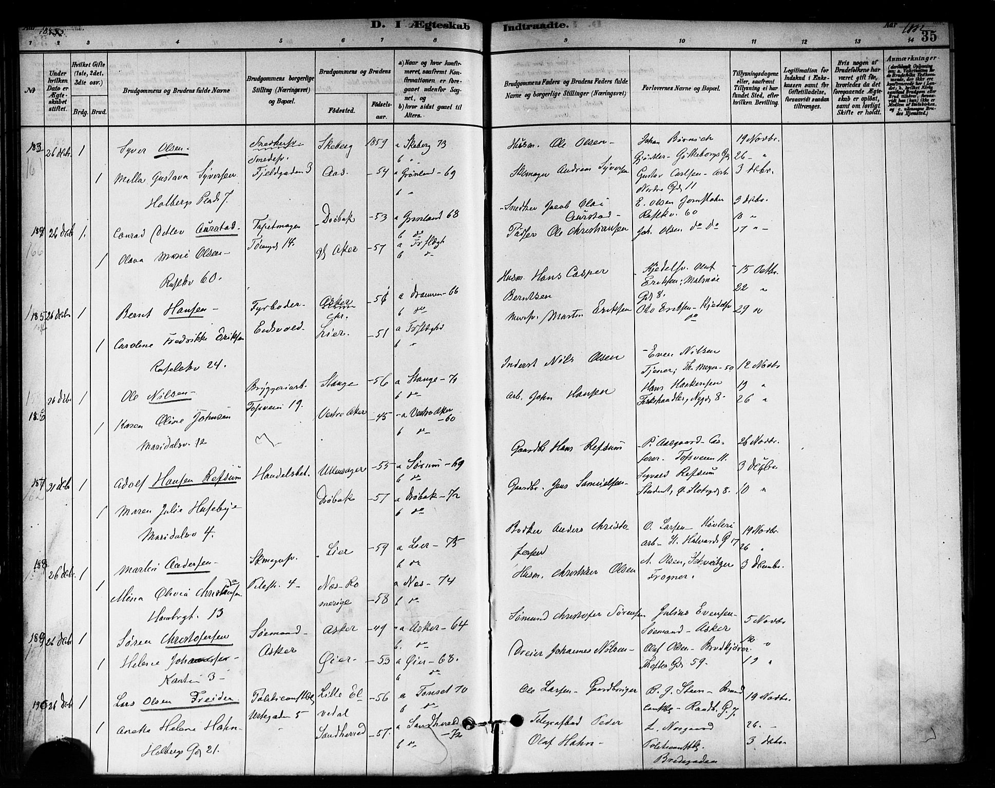 Trefoldighet prestekontor Kirkebøker, SAO/A-10882/F/Fc/L0003: Parish register (official) no. III 3, 1881-1891, p. 35