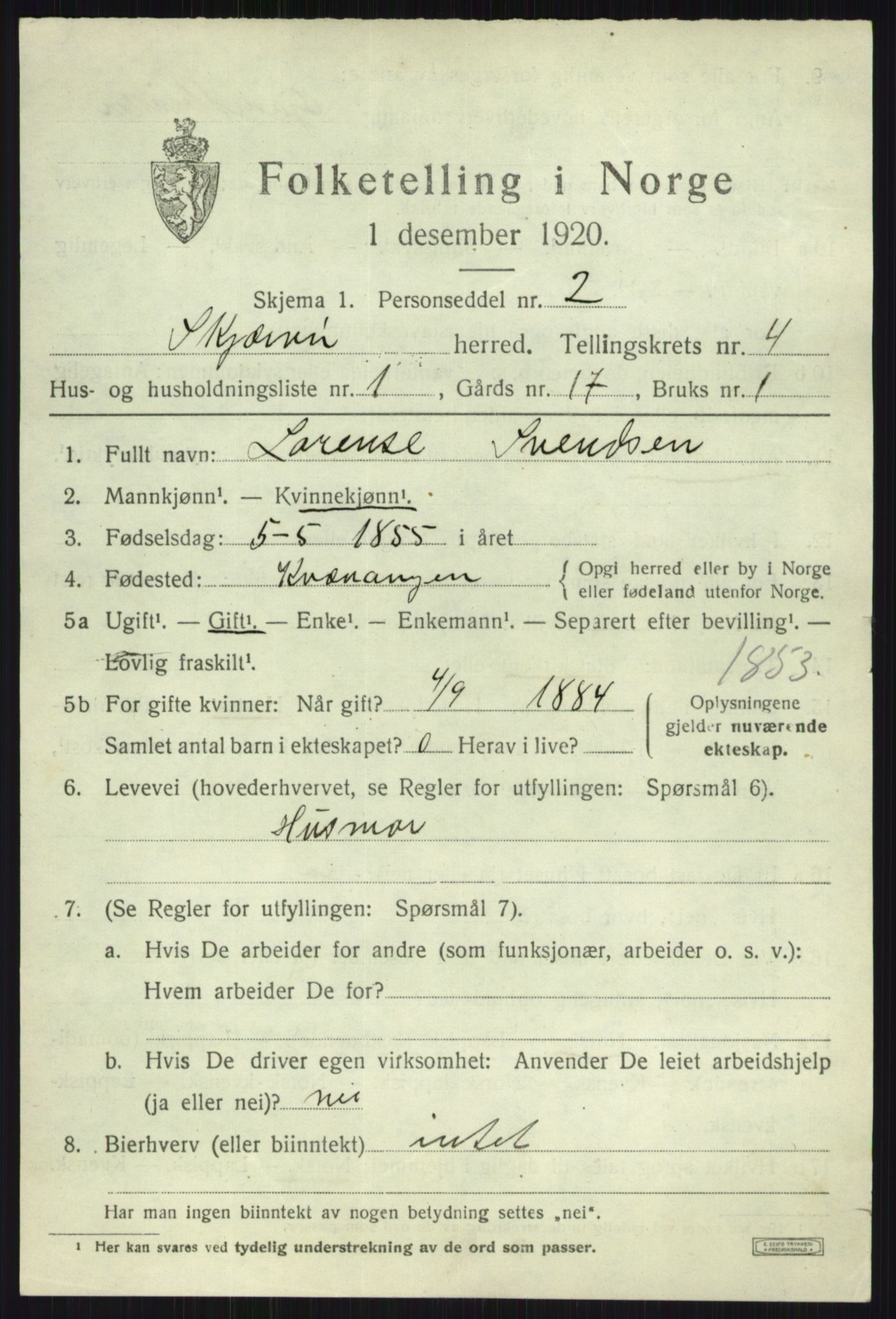 SATØ, 1920 census for Skjervøy, 1920, p. 2431