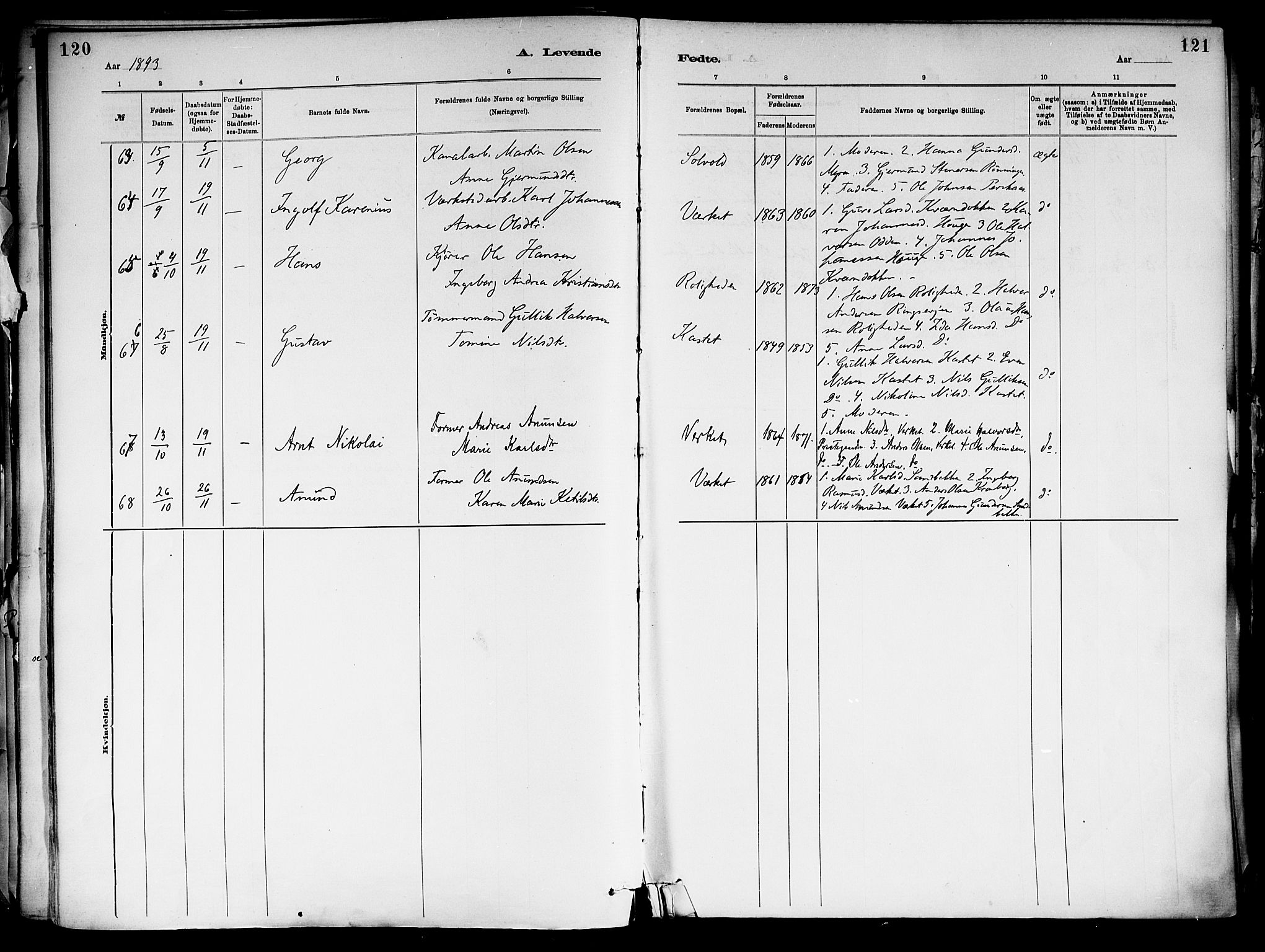 Holla kirkebøker, AV/SAKO-A-272/F/Fa/L0008: Parish register (official) no. 8, 1882-1897, p. 120