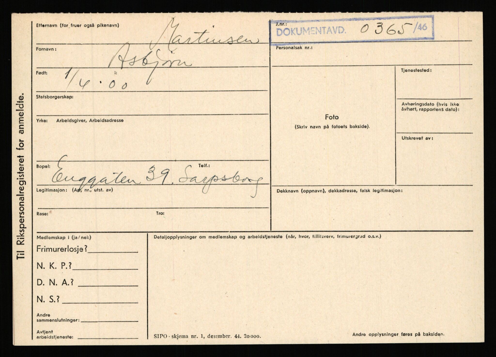 Statspolitiet - Hovedkontoret / Osloavdelingen, AV/RA-S-1329/C/Ca/L0010: Lind - Moksnes, 1943-1945, p. 2896