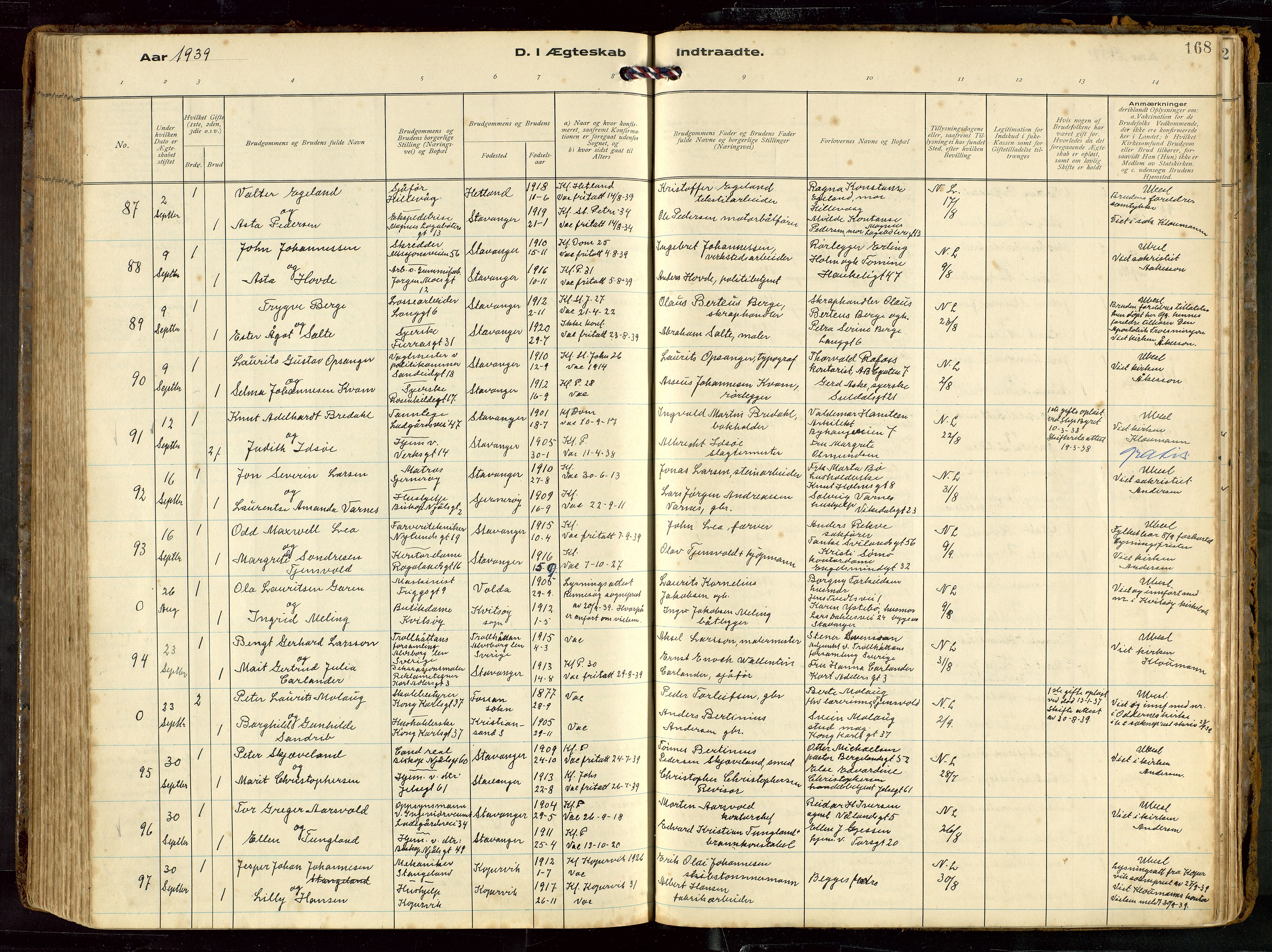 St. Petri sokneprestkontor, AV/SAST-A-101813/002/D/L0002: Parish register (official) no. A 27, 1921-1942, p. 168