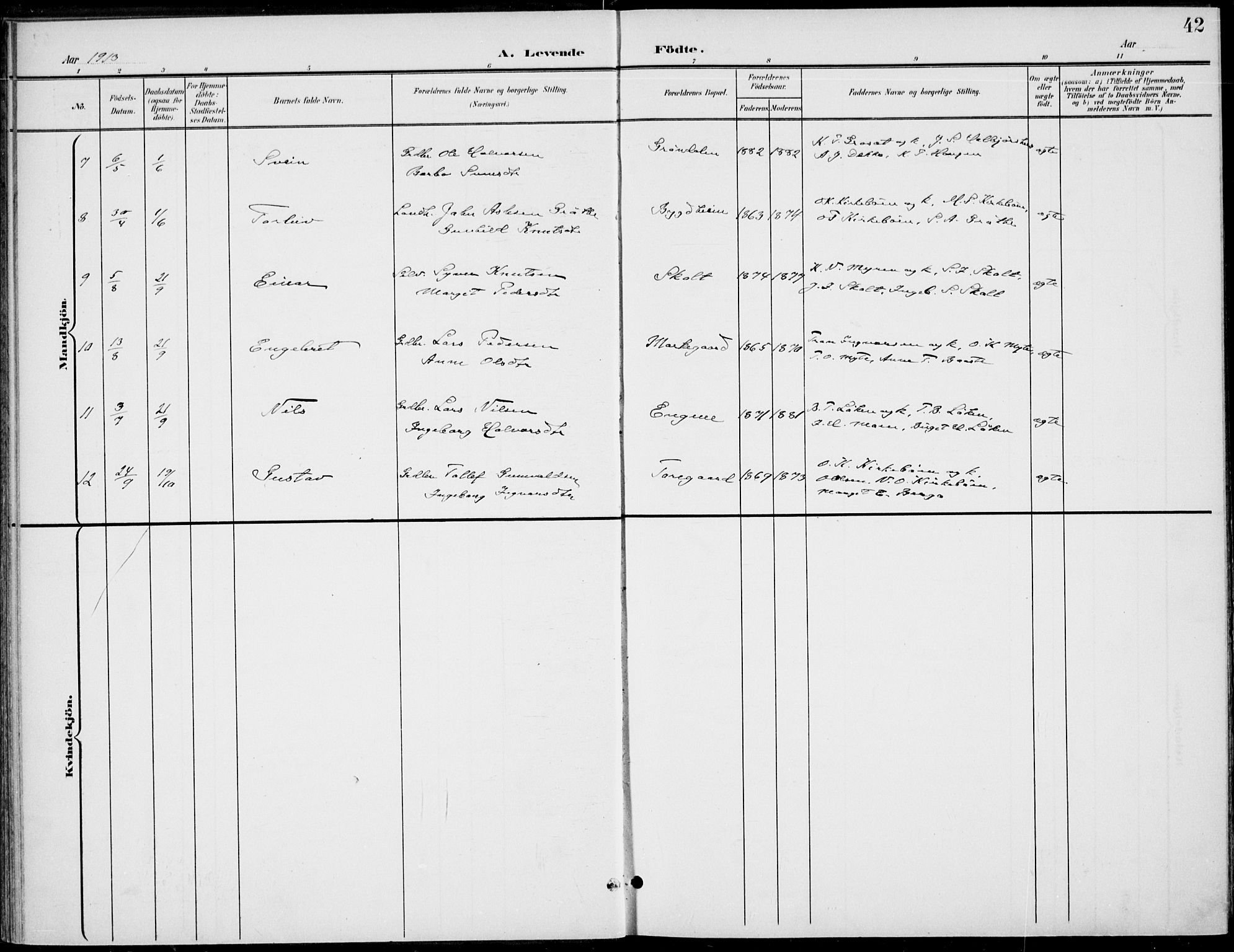 Gol kirkebøker, AV/SAKO-A-226/F/Fb/L0002: Parish register (official) no. II 2, 1900-1921, p. 42