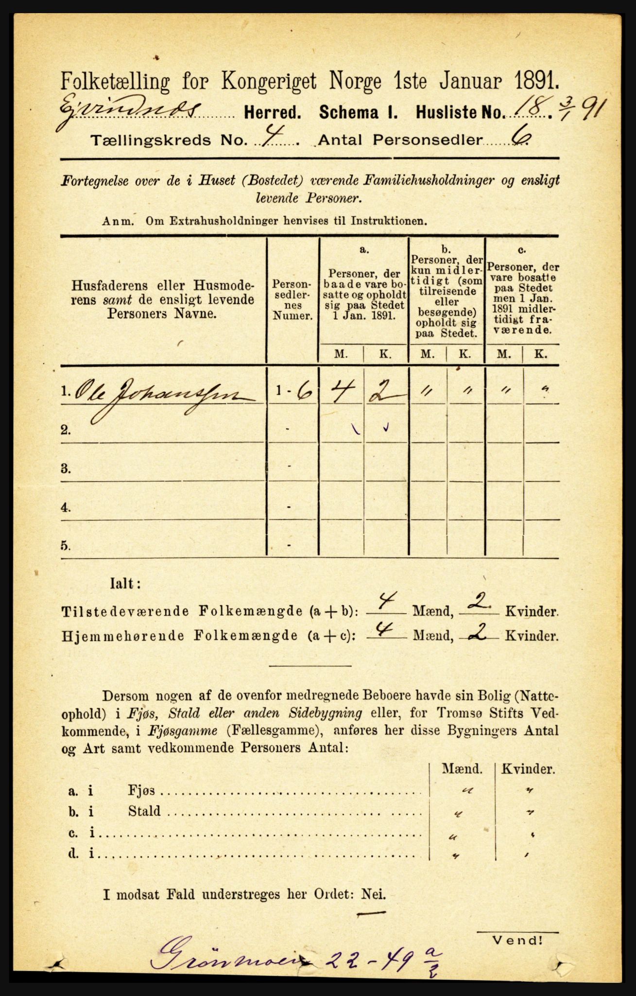 RA, 1891 census for 1853 Evenes, 1891, p. 1193