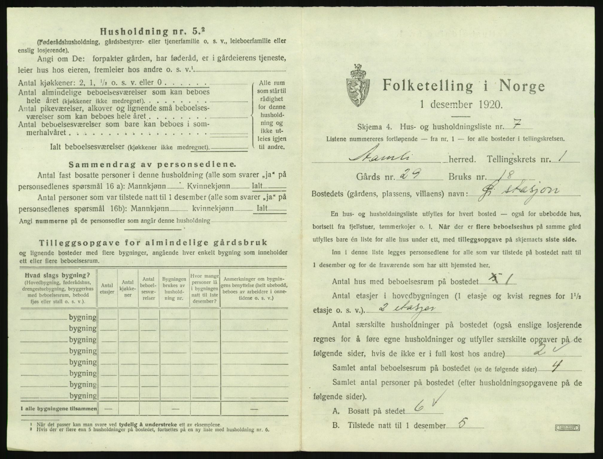 SAK, 1920 census for Åmli, 1920, p. 55