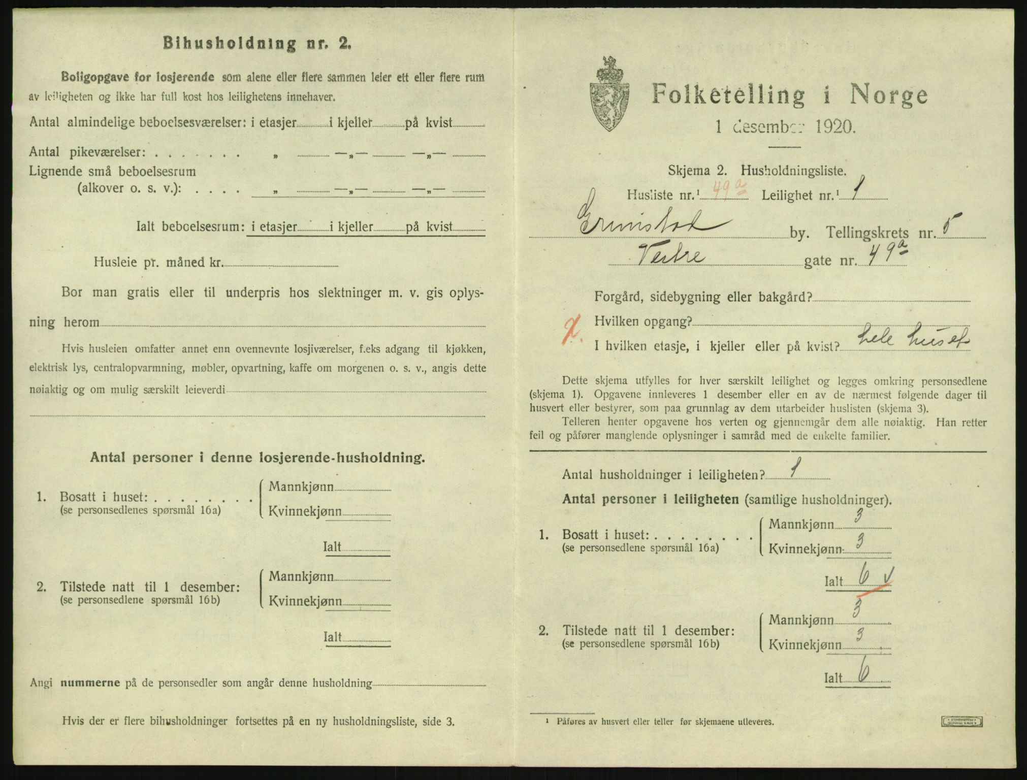 SAK, 1920 census for Grimstad, 1920, p. 2213