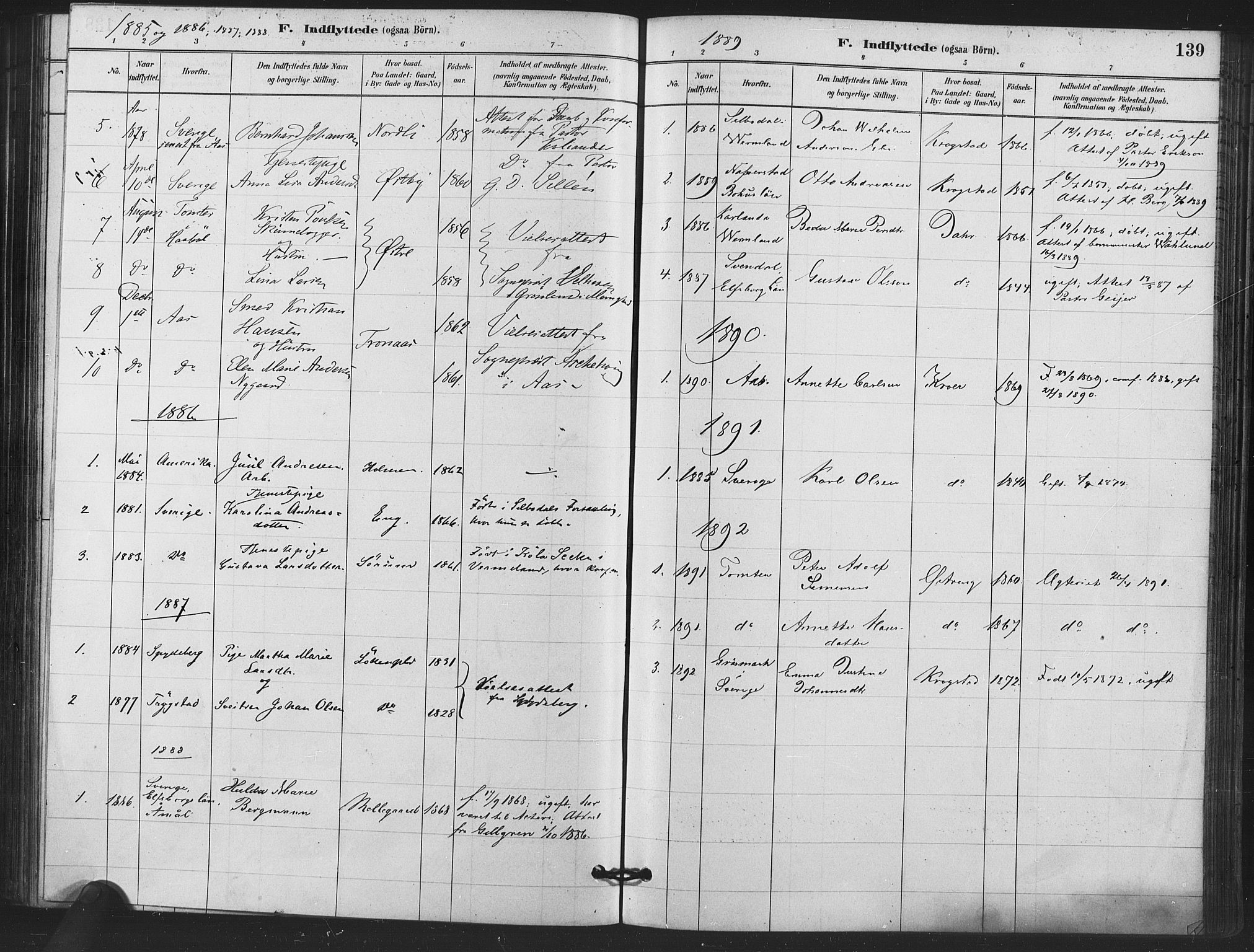 Kråkstad prestekontor Kirkebøker, SAO/A-10125a/F/Fa/L0009: Parish register (official) no. I 9, 1880-1892, p. 139