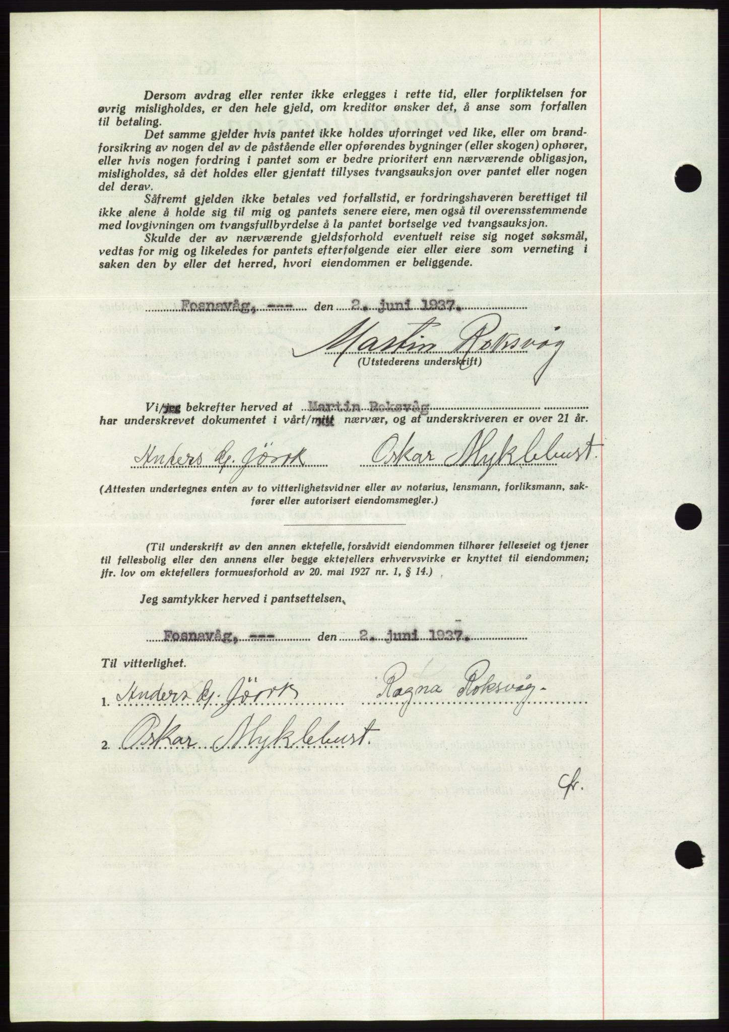 Søre Sunnmøre sorenskriveri, AV/SAT-A-4122/1/2/2C/L0063: Mortgage book no. 57, 1937-1937, Diary no: : 975/1937