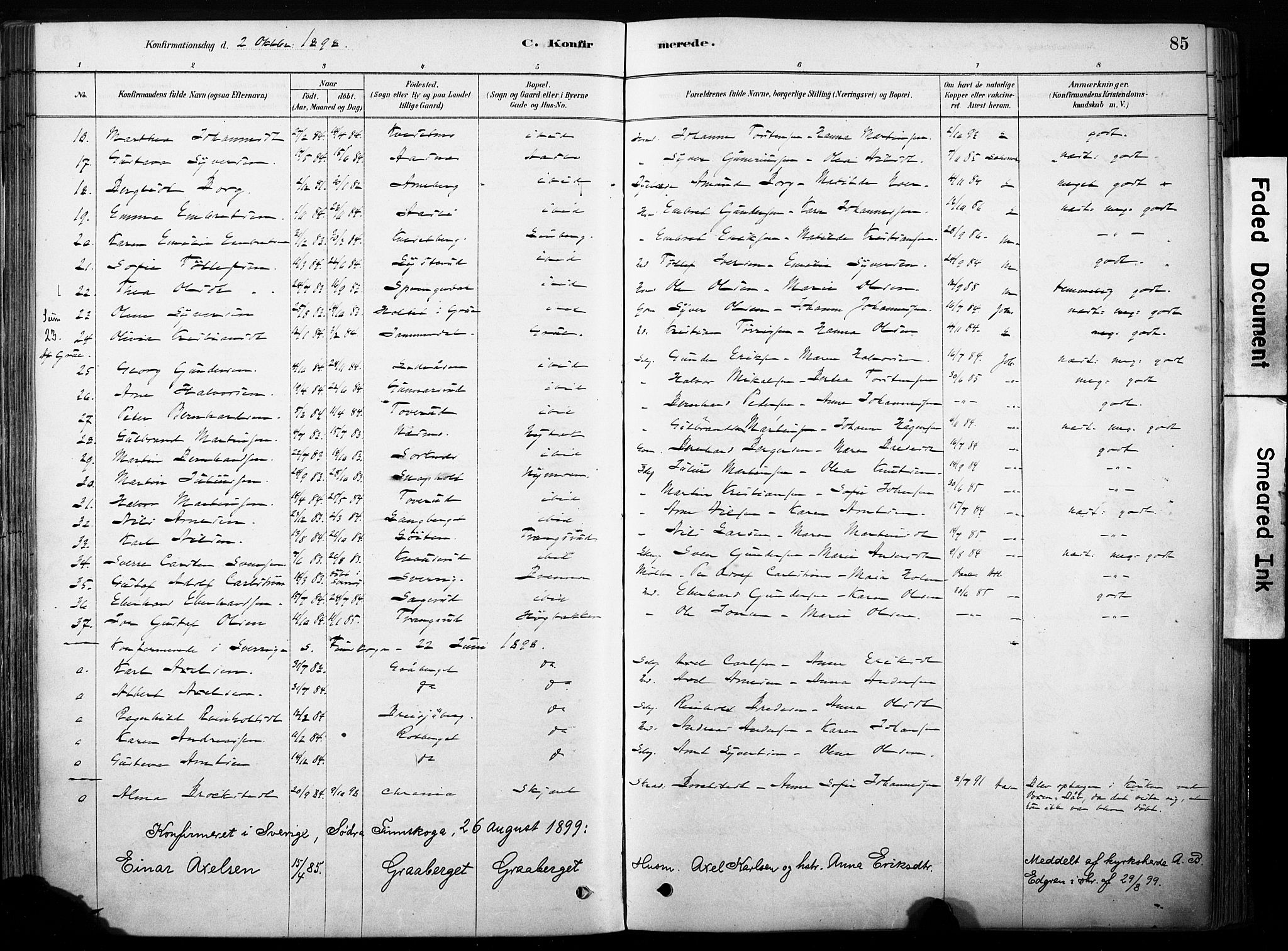 Hof prestekontor, SAH/PREST-038/H/Ha/Haa/L0011: Parish register (official) no. 11, 1879-1911, p. 85
