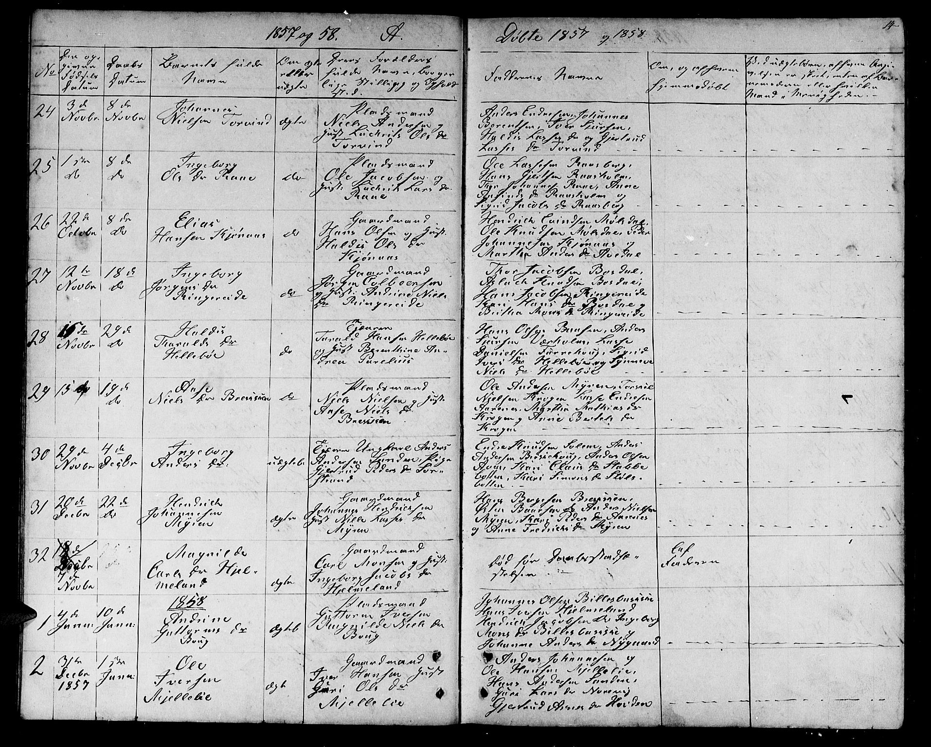 Lavik sokneprestembete, SAB/A-80901: Parish register (copy) no. A 1, 1854-1881, p. 14
