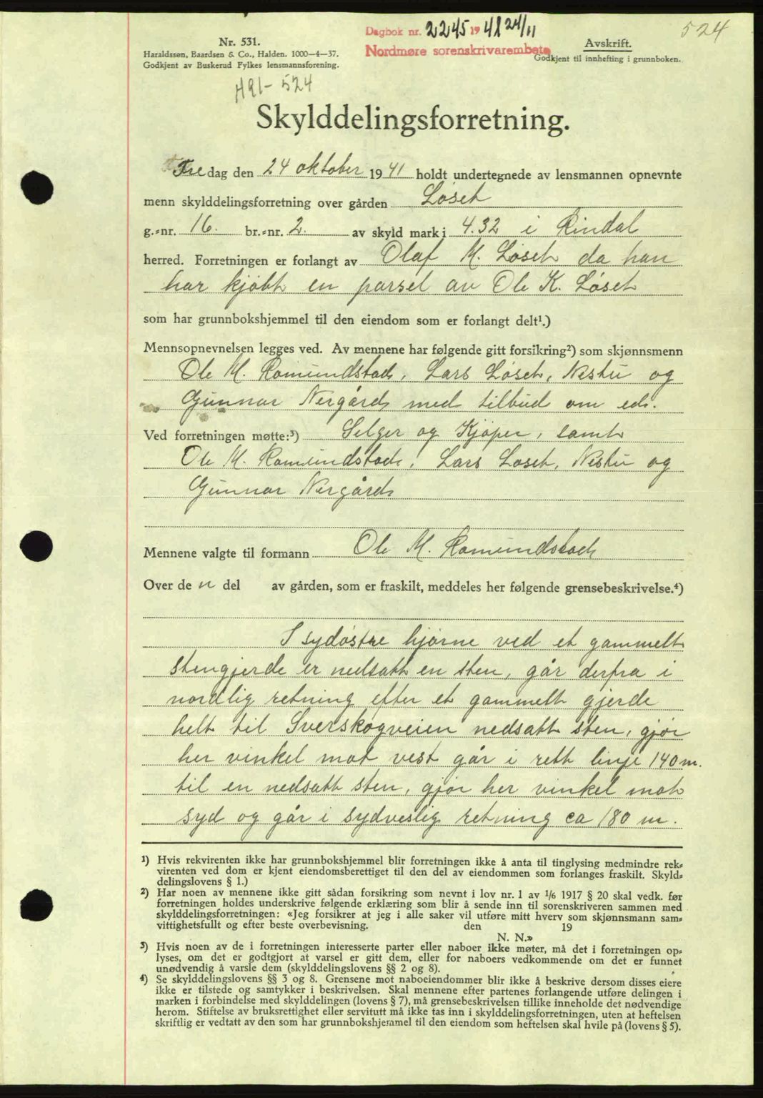 Nordmøre sorenskriveri, AV/SAT-A-4132/1/2/2Ca: Mortgage book no. A91, 1941-1942, Diary no: : 2245/1941