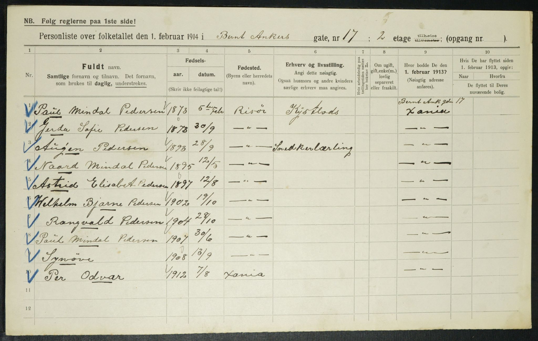 OBA, Municipal Census 1914 for Kristiania, 1914, p. 4727