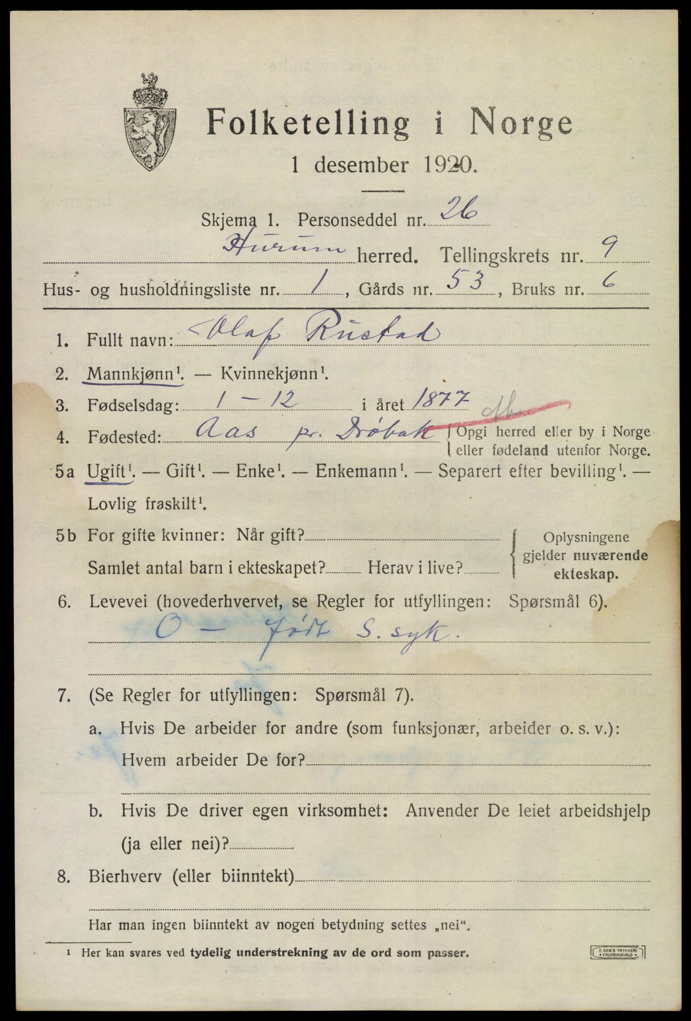 SAKO, 1920 census for Hurum, 1920, p. 12030