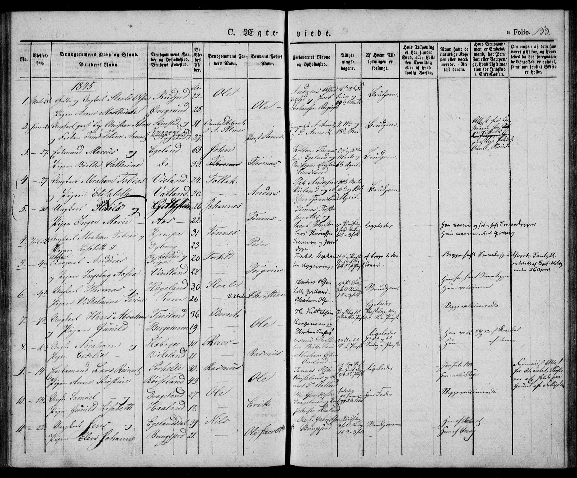 Lyngdal sokneprestkontor, AV/SAK-1111-0029/F/Fa/Fac/L0008: Parish register (official) no. A 8, 1837-1852, p. 153