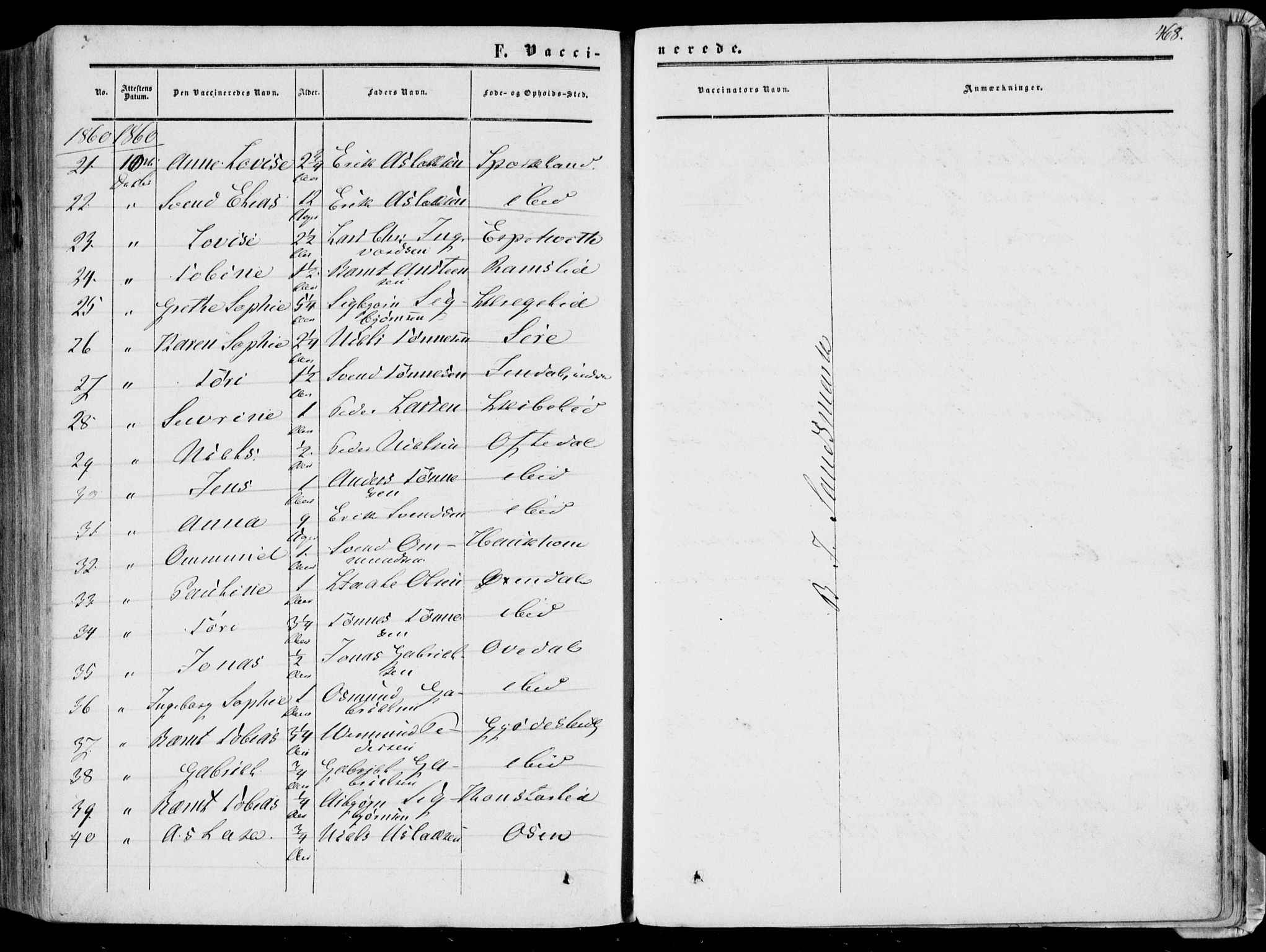 Bakke sokneprestkontor, AV/SAK-1111-0002/F/Fa/Faa/L0006: Parish register (official) no. A 6, 1855-1877, p. 468