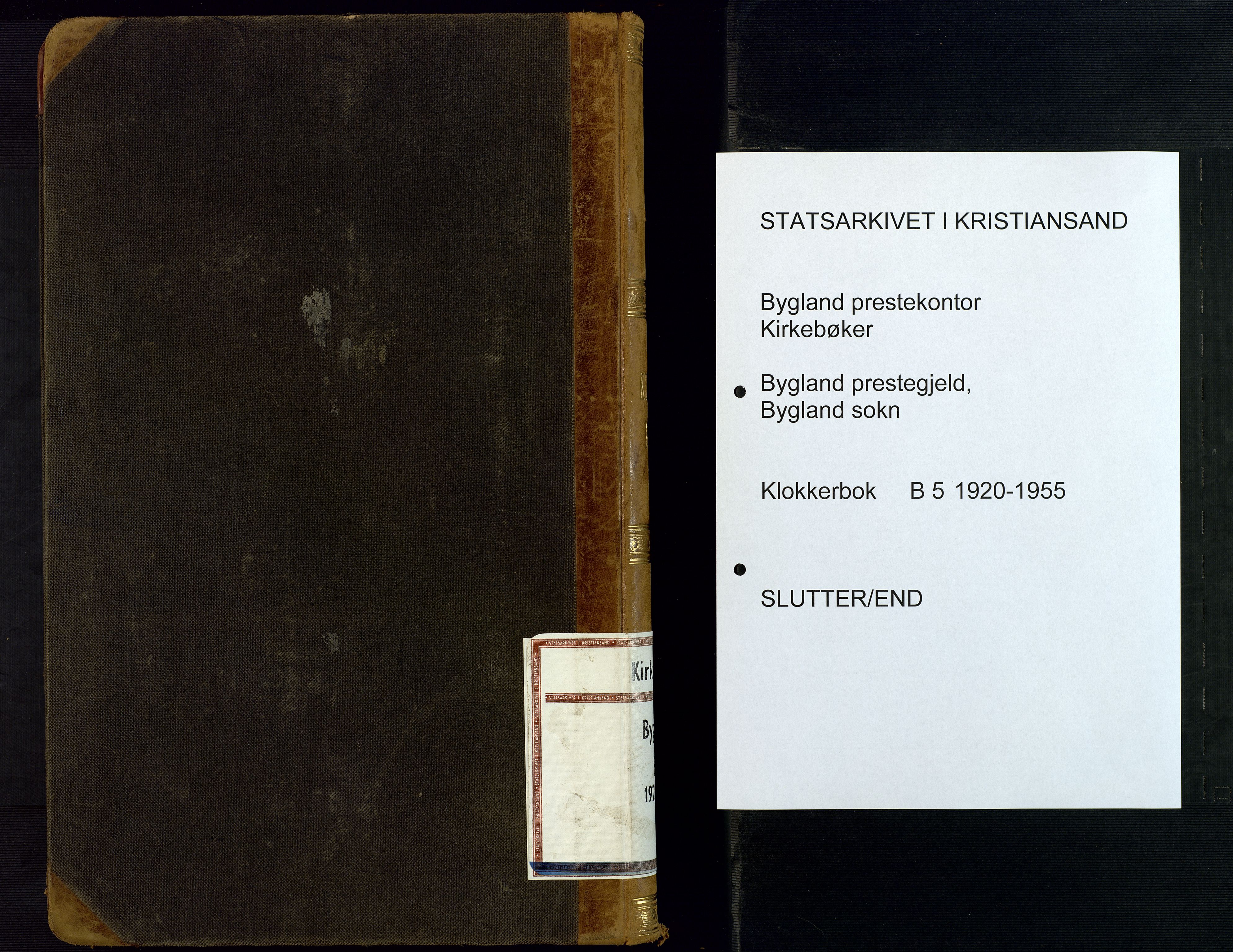 Bygland sokneprestkontor, AV/SAK-1111-0006/F/Fb/Fbb/L0005: Parish register (copy) no. B 5, 1920-1955