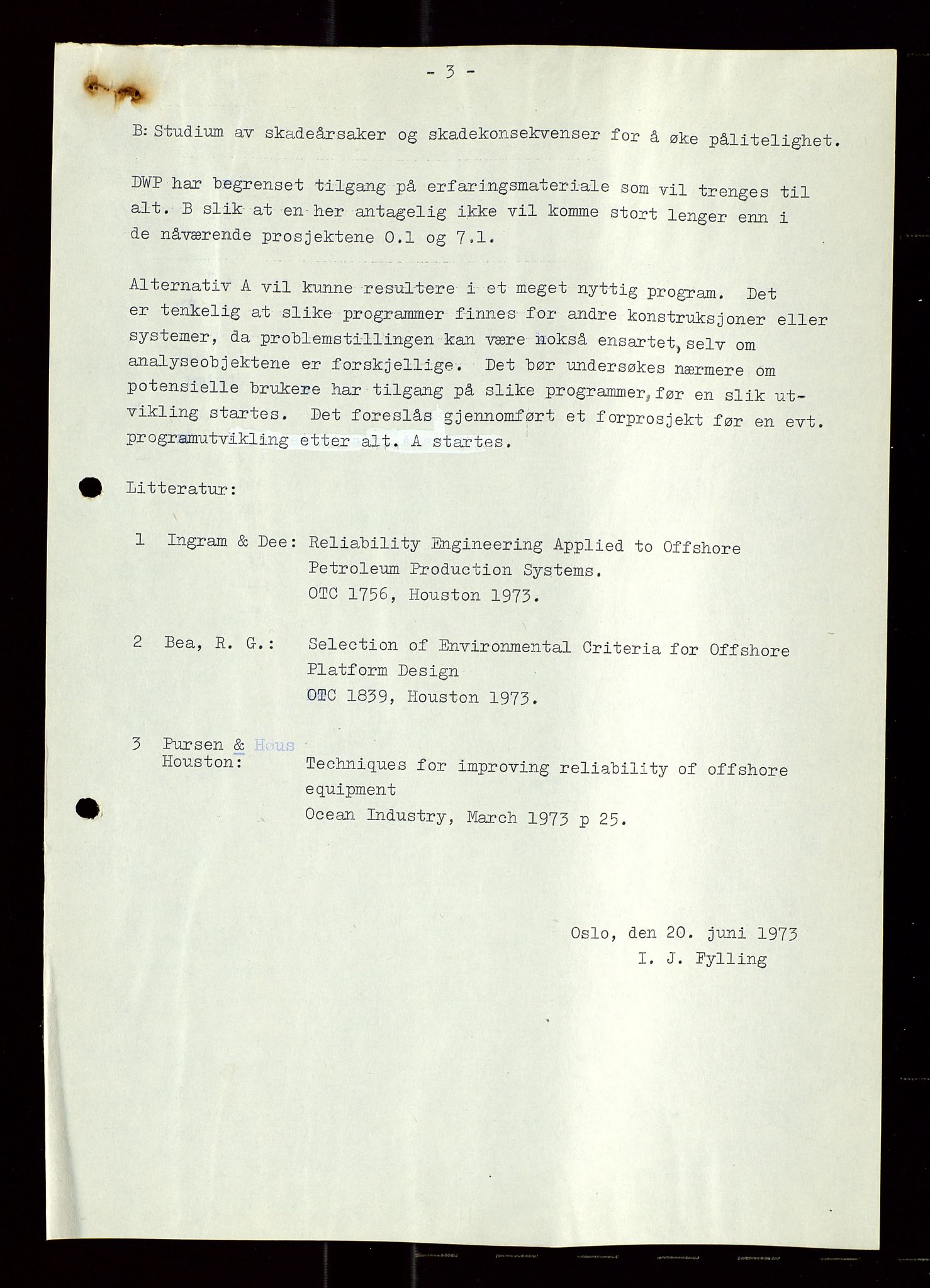 Industridepartementet, Oljekontoret, AV/SAST-A-101348/Di/L0004: DWP, møter, komite`møter, 761 forskning/teknologi, 1972-1975, p. 96