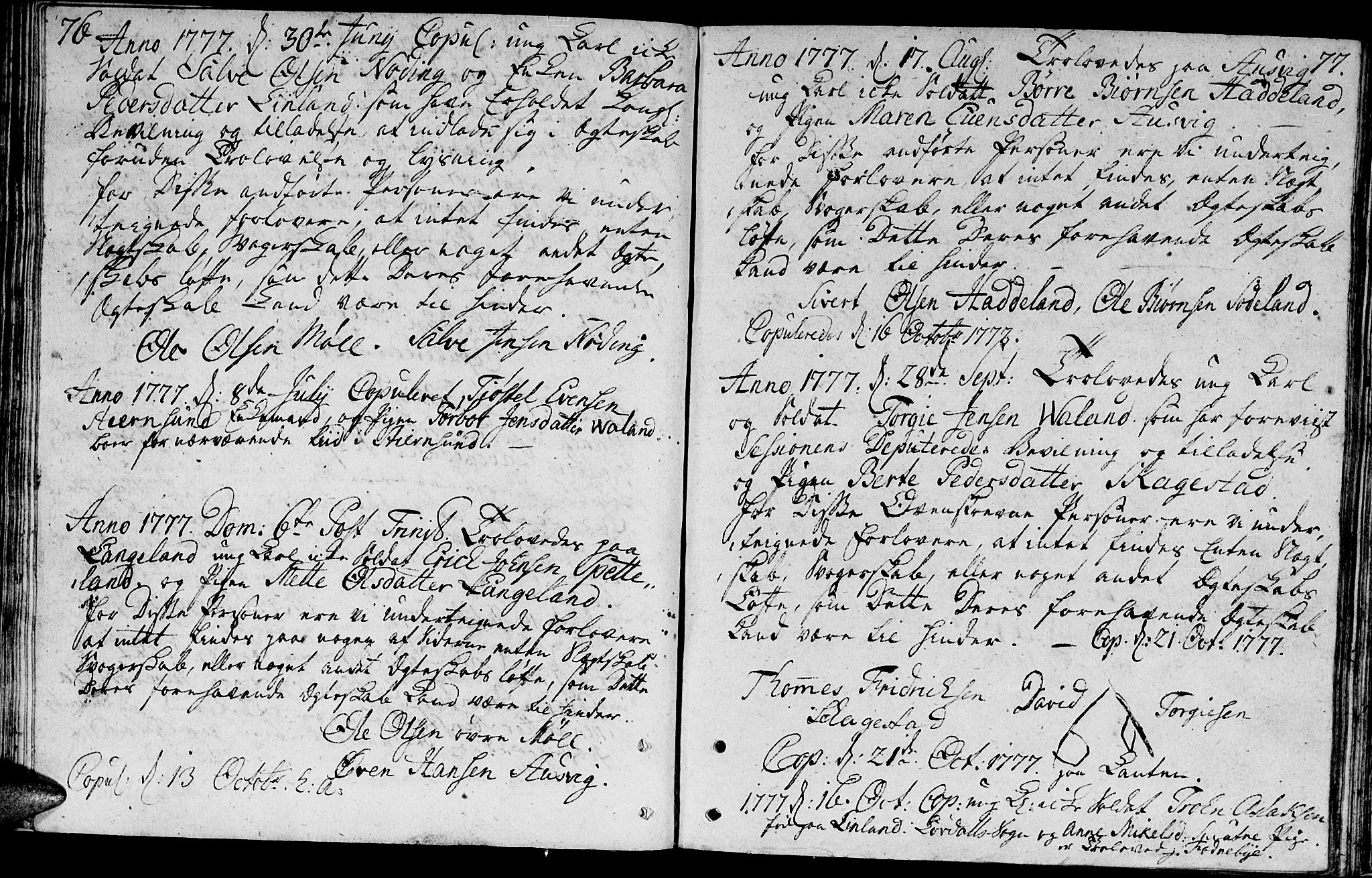 Holum sokneprestkontor, SAK/1111-0022/F/Fa/Faa/L0001: Parish register (official) no. A 1, 1750-1802, p. 76-77