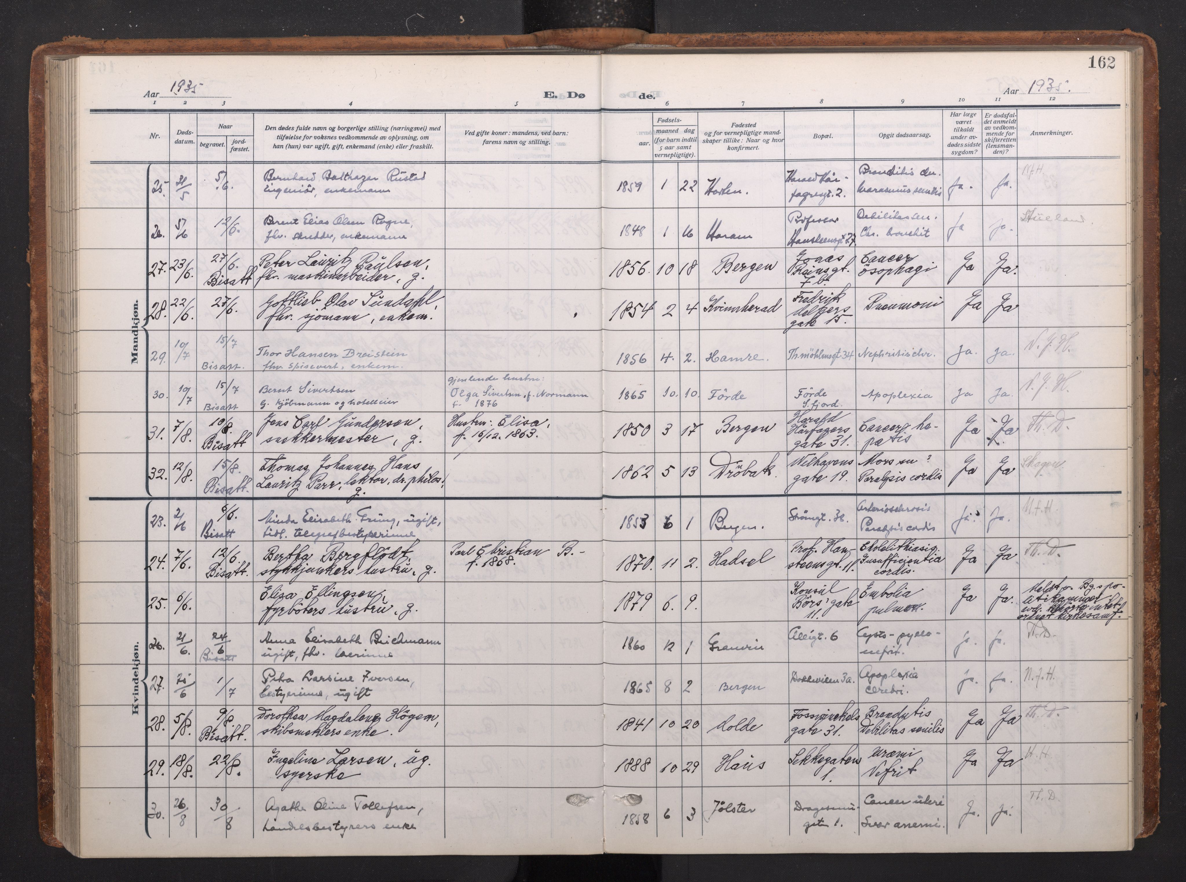 Johanneskirken sokneprestembete, AV/SAB-A-76001/H/Haa/L0020: Parish register (official) no. E 2, 1916-1951, p. 162