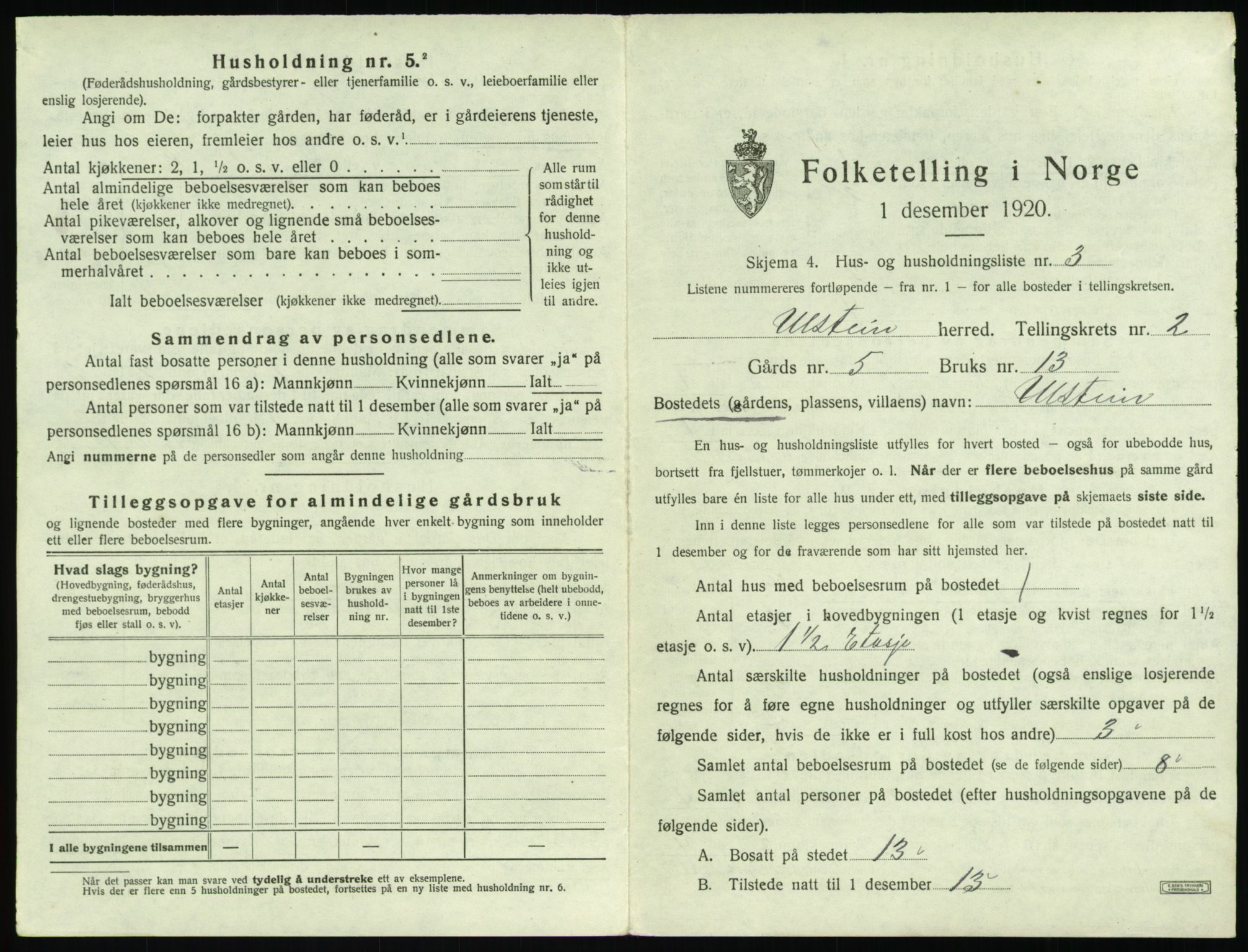 SAT, 1920 census for Ulstein, 1920, p. 106