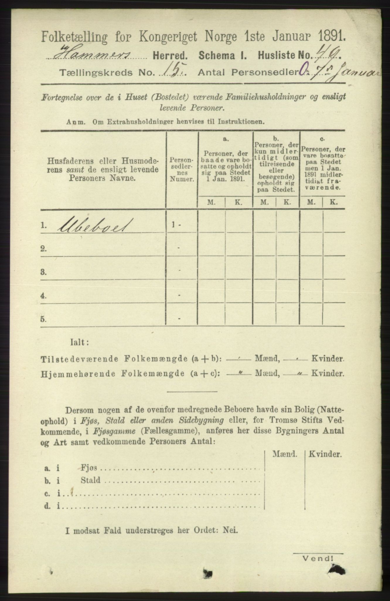 RA, 1891 census for 1254 Hamre, 1891, p. 4687