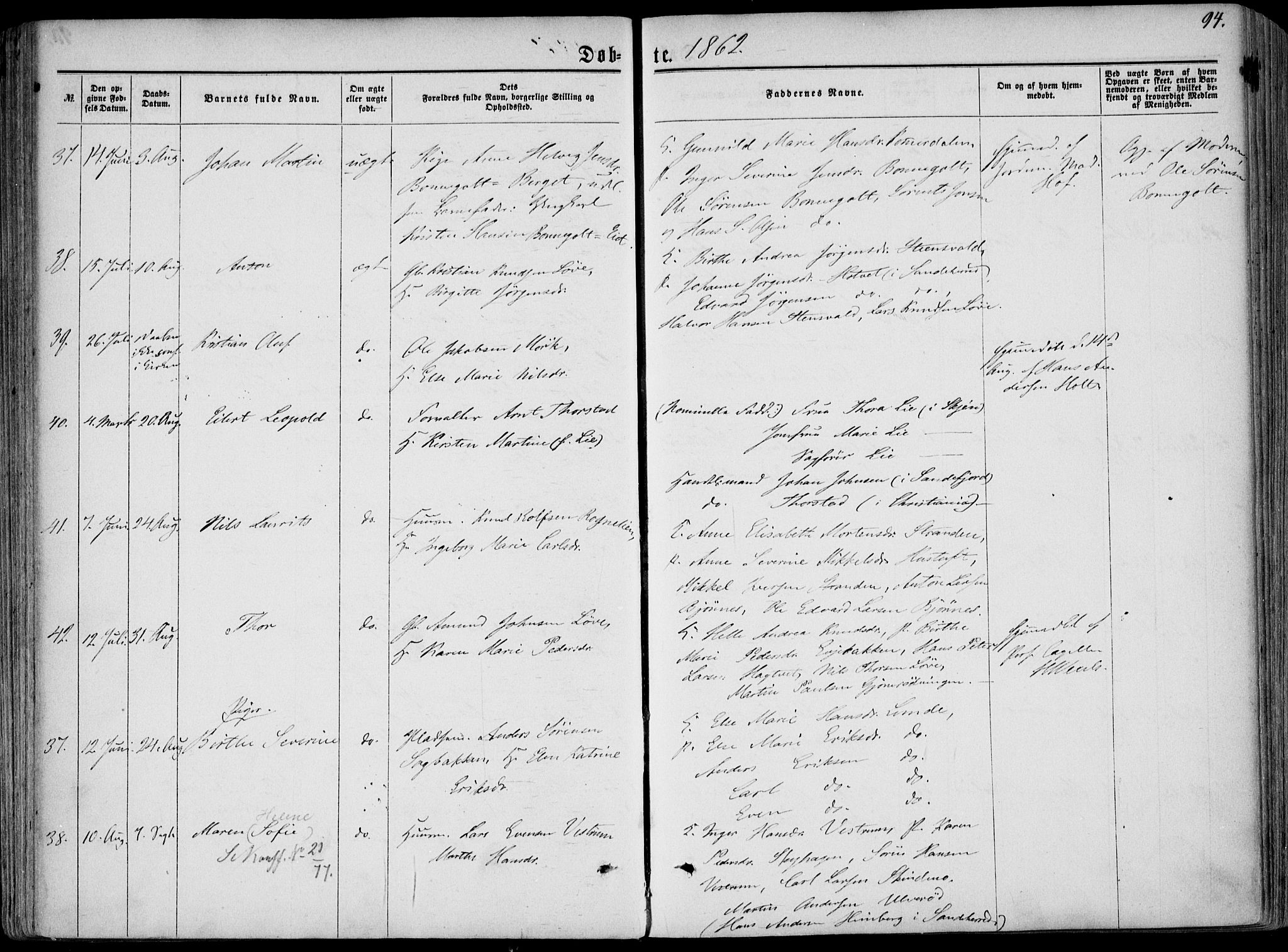 Hedrum kirkebøker, AV/SAKO-A-344/F/Fa/L0007: Parish register (official) no. I 7, 1857-1868, p. 94