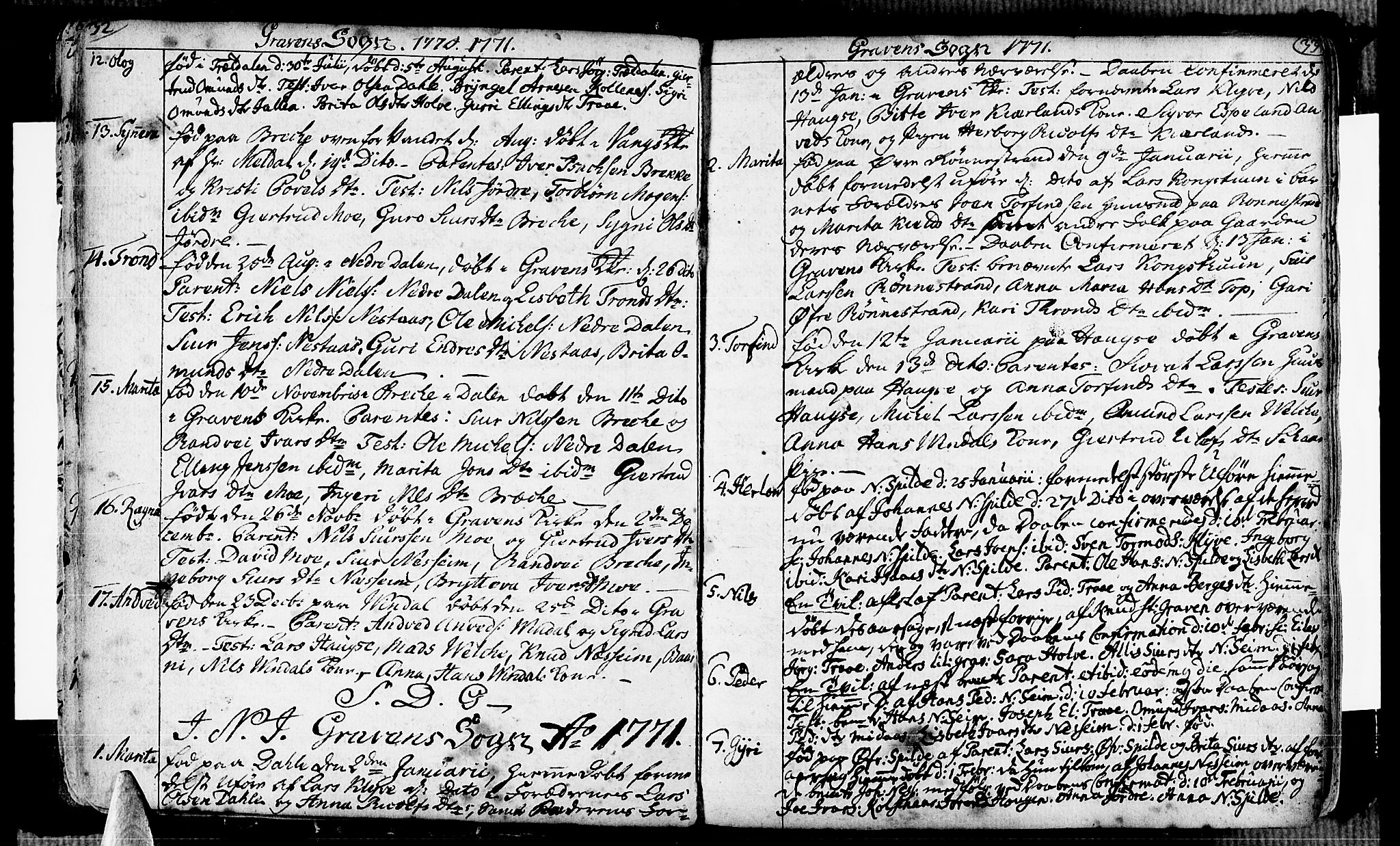 Ulvik sokneprestembete, SAB/A-78801/H/Haa: Parish register (official) no. A 7, 1761-1792, p. 32-33